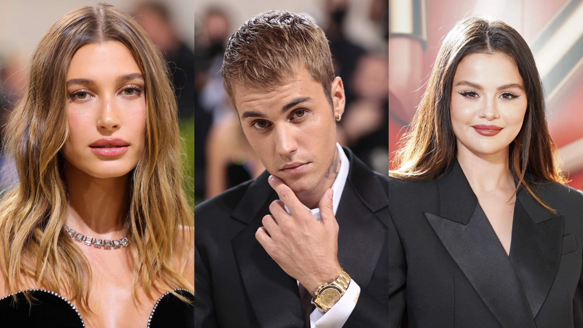Hailey Bieber fala pela primeira vez sobre suposto triângulo amoroso entre ela, Justin Bieber e Selena Gomez
