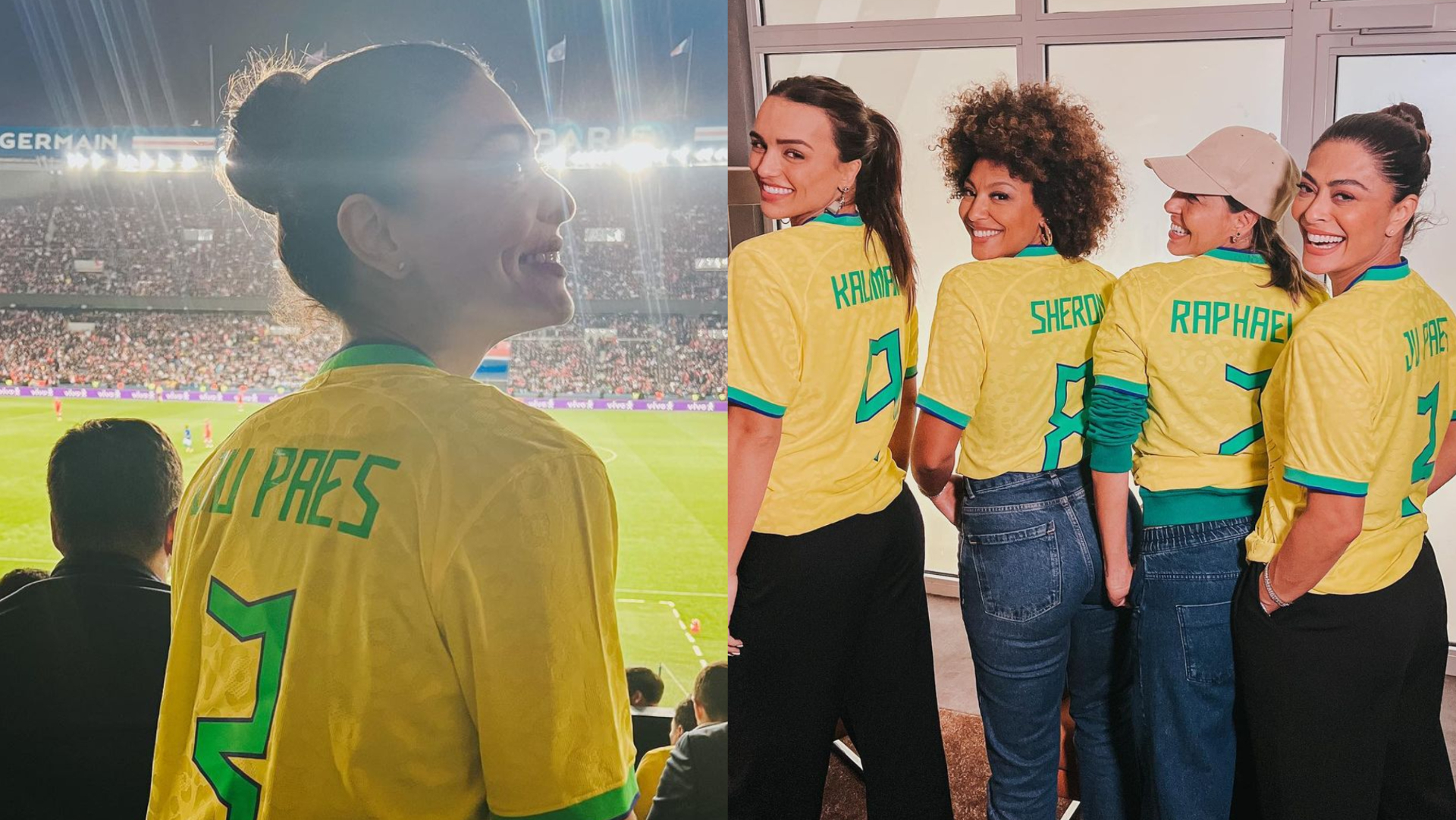 Em Paris, Juliana Paes curte jogo do Brasil com Rafa Kalimann e Sheron Menezzes: ”Pé-quente que fala?”