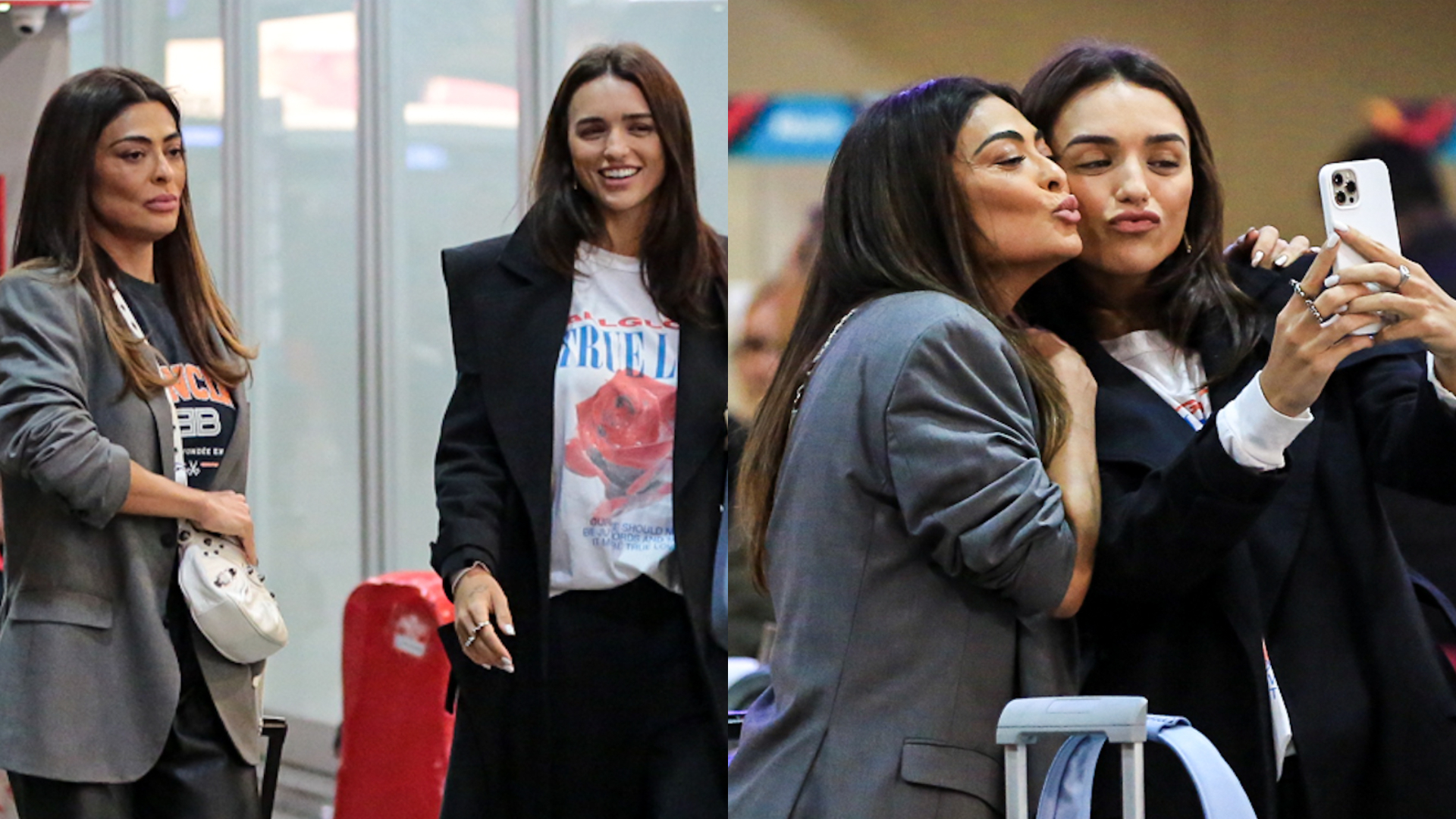 Juliana Paes e Rafa Kalimann fazem selfie no aeroporto antes de embarcarem para Paris