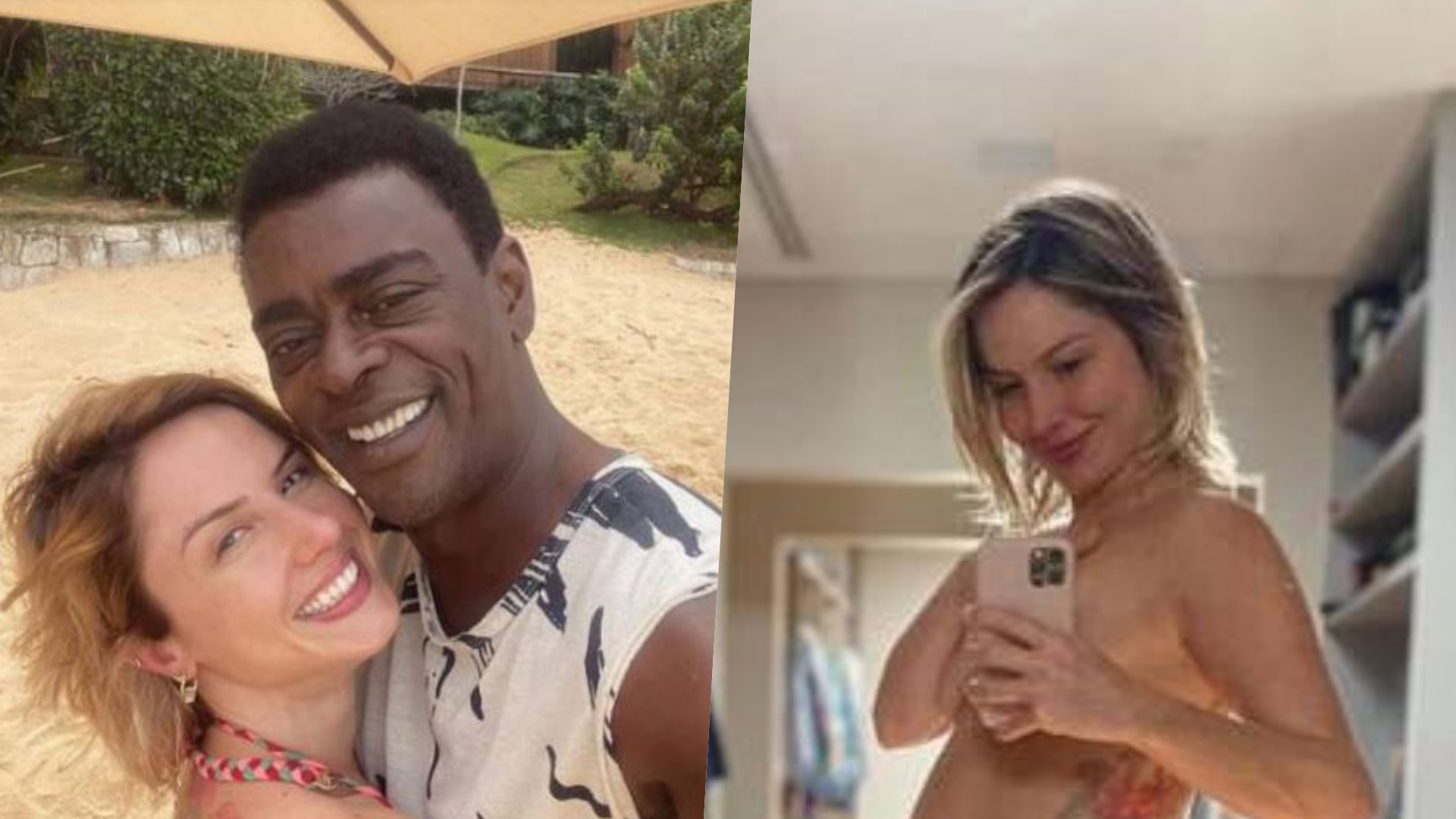 Grávida, namorada de Seu Jorge faz topless e mostra barrigão de seis meses