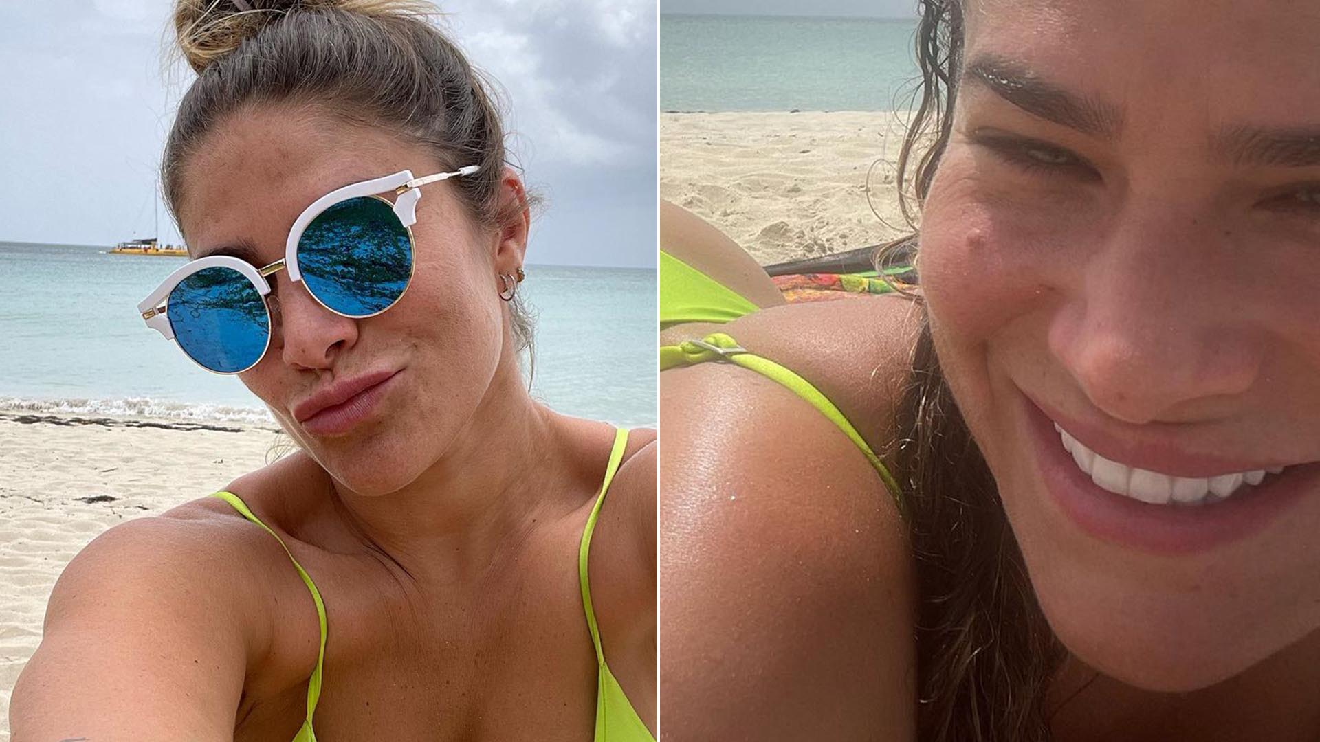 De biquíni, Priscila Fantin empina o bumbum em dia na praia