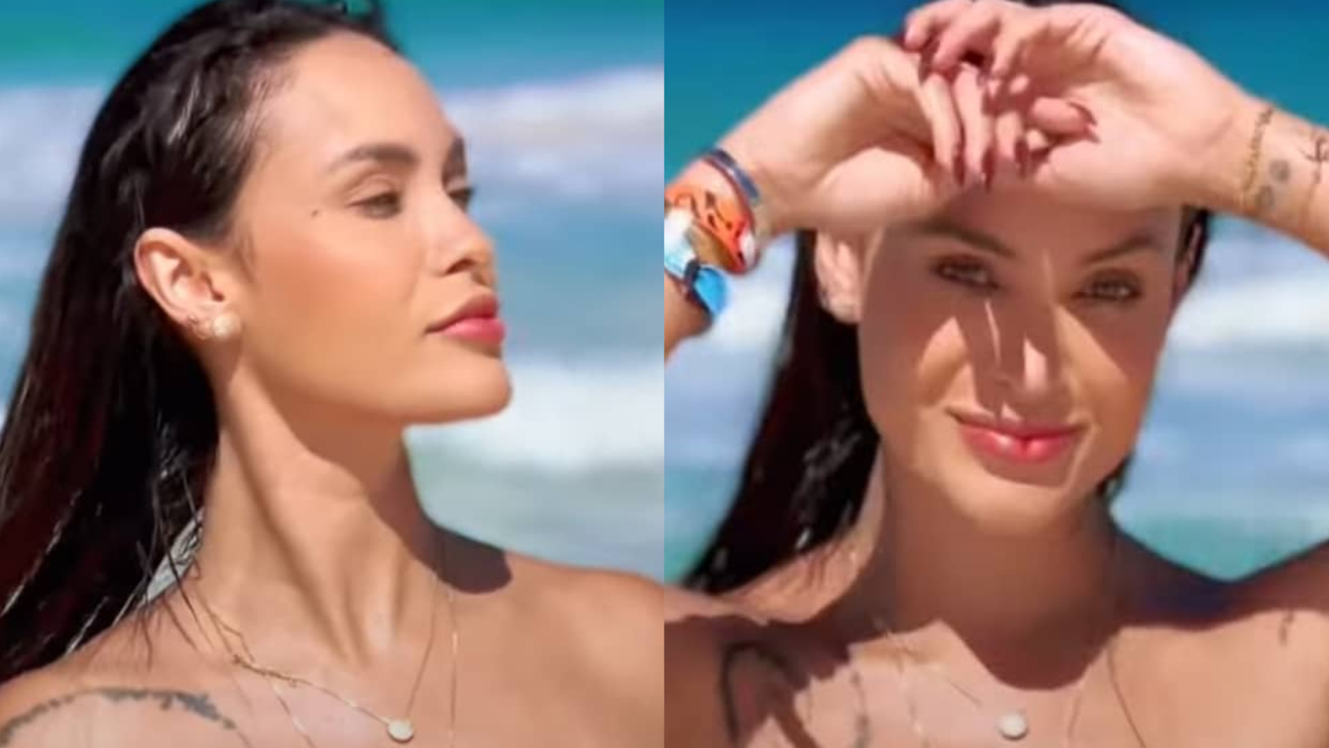 De biquíni sem alça, Sarah Andrade rouba a cena em praia paradisíaca com corpaço: ”Perfeita”