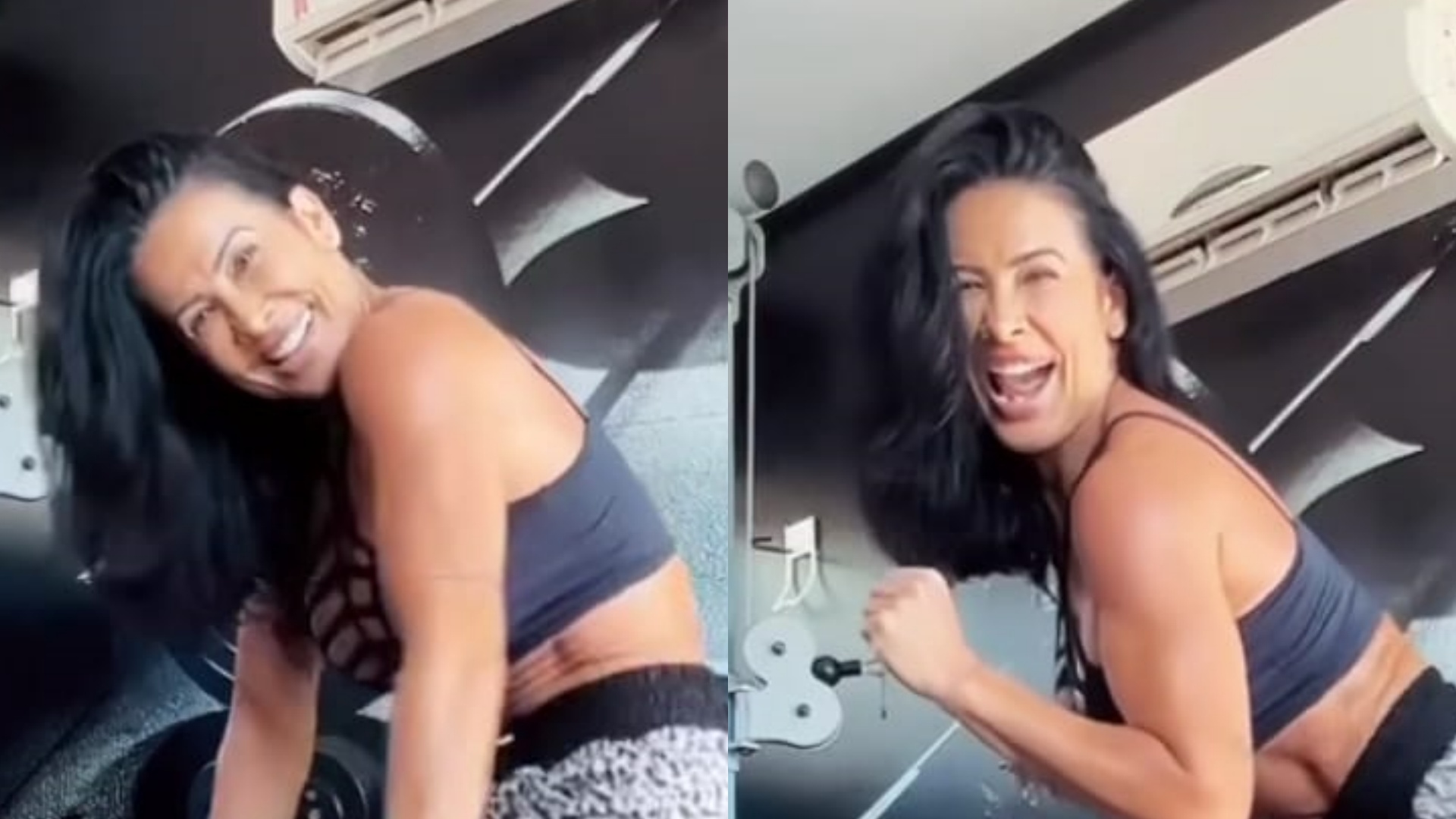 De top e shorts, Scheila Carvalho exibe corpo sarado ao dançar na academia: “Musa”