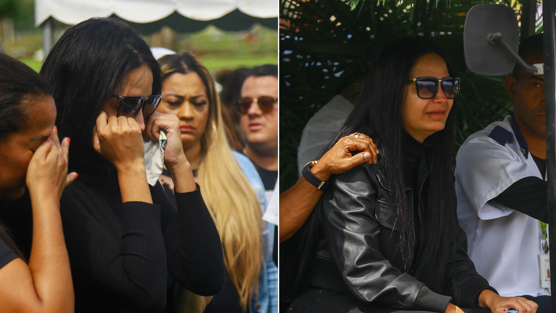 Ex-A Fazenda Shayene Cesário chora no enterro do marido
