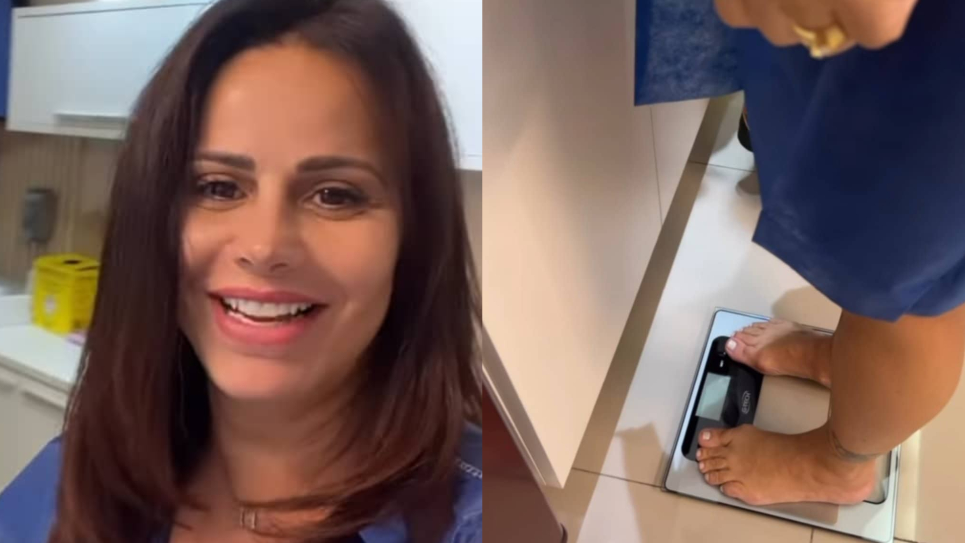 Viviane Araújo veste a calça jeans e tem surpresa ao subir na balança após o nascimento do filho