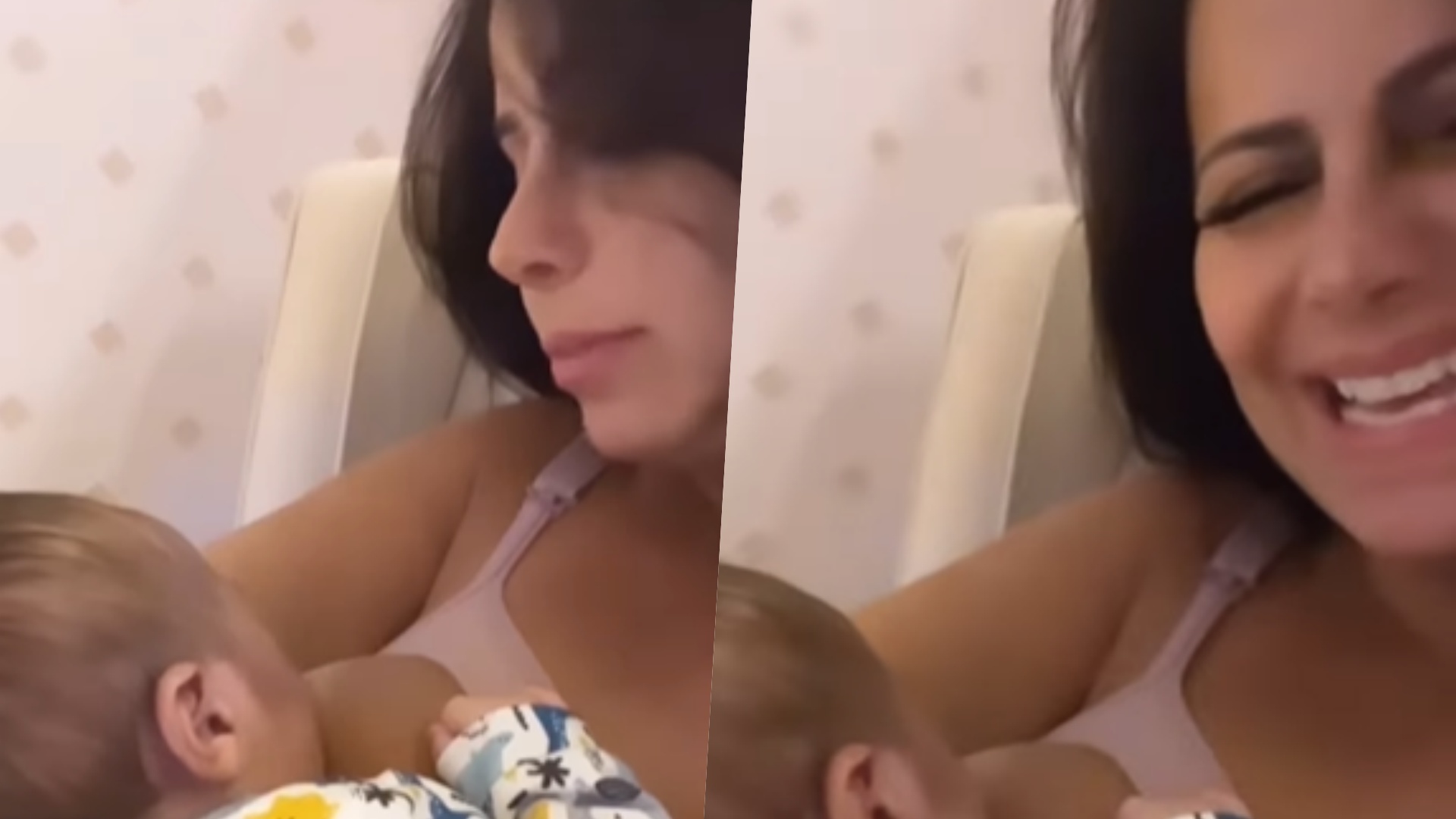 Viviane Araújo não segura às lágrimas ao amamentar o filho: ”Não aguento”