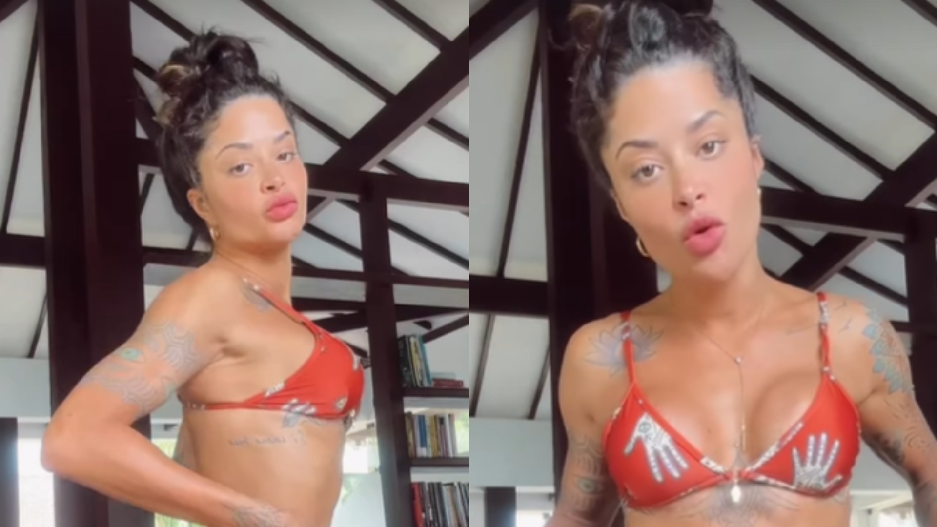De biquíni, Aline Campos revela medidas e nega preenchimento no bumbum
