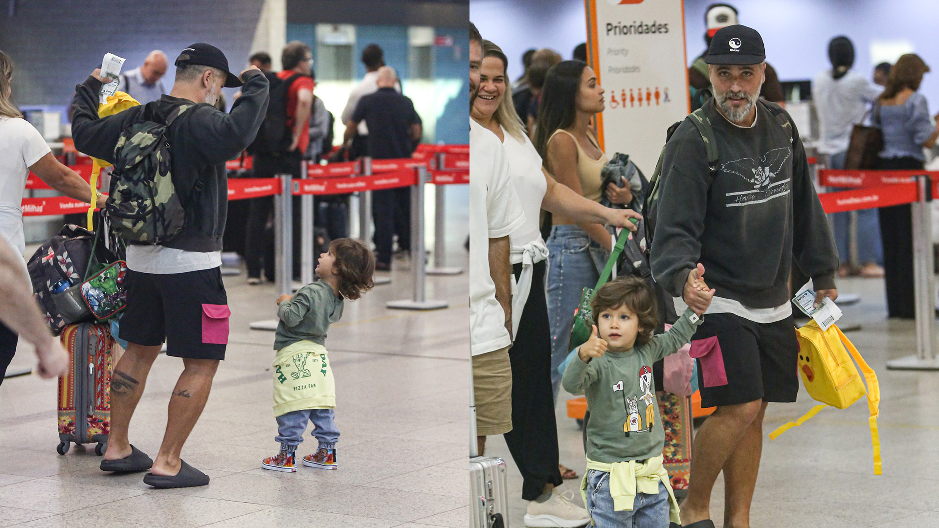 Filho caçula de Bruno Gagliasso esbanja fofura em viagem com o pai