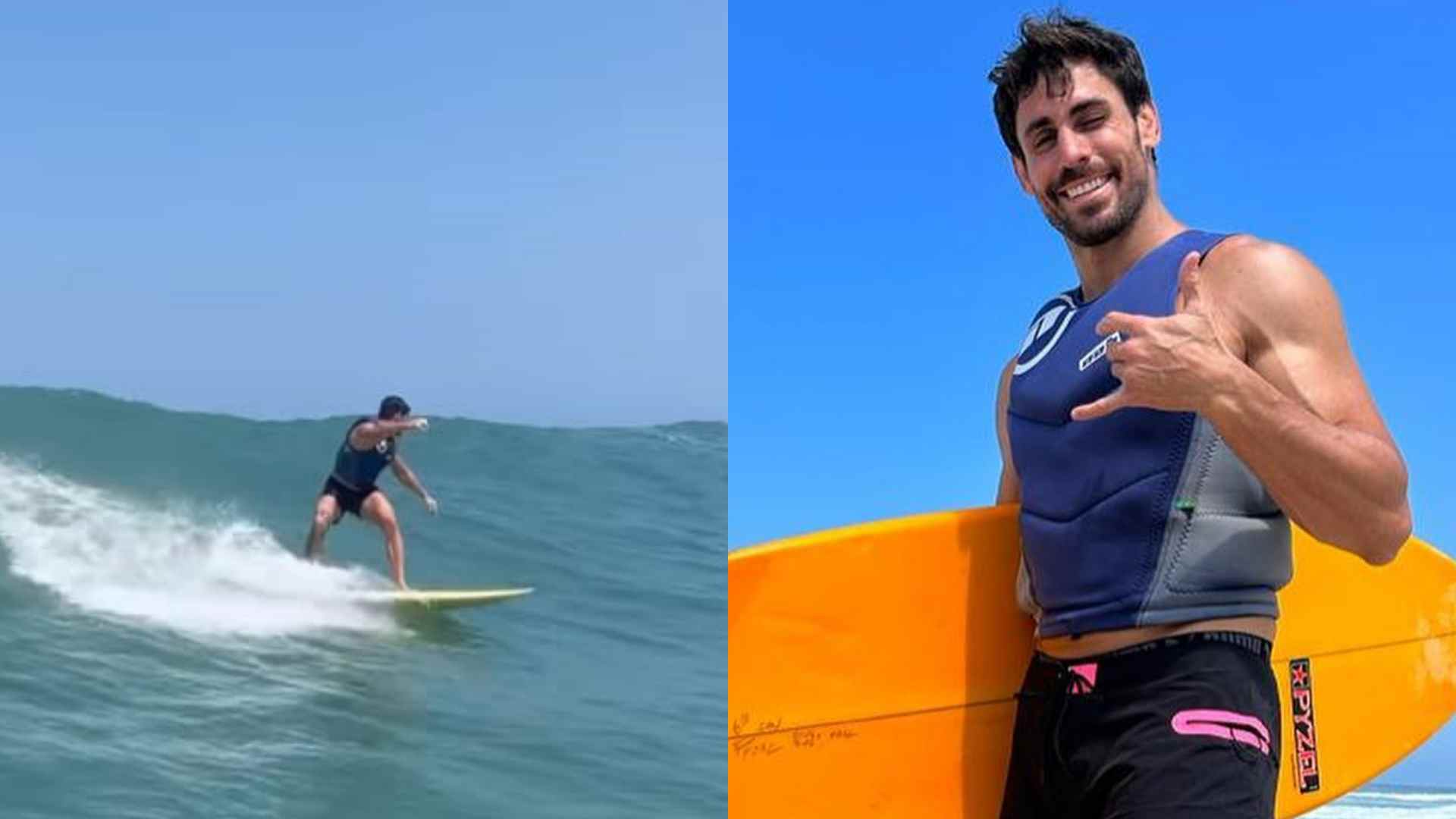 Ex-BBB Cara de Sapato chama atenção ao postar vídeo surfando: “Tirando onda de pegar onda”
