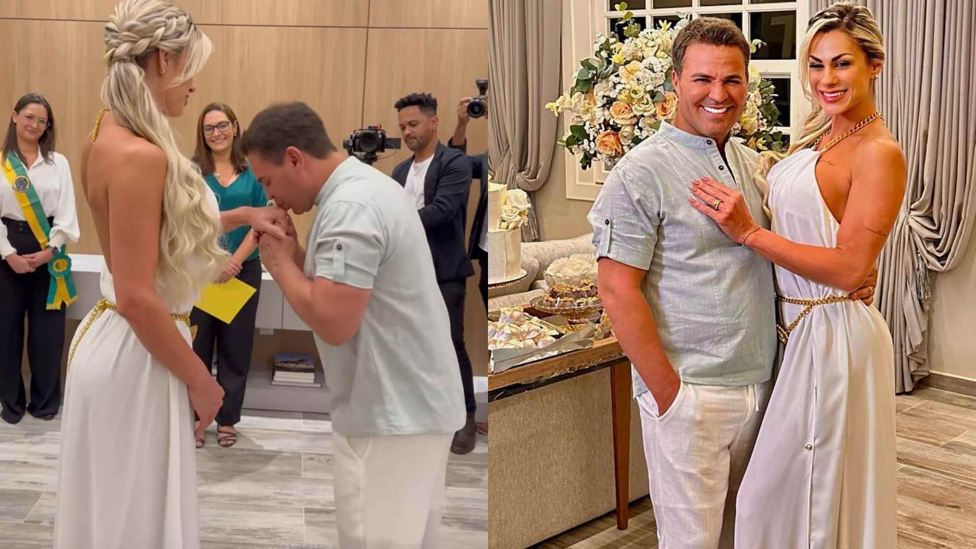 Eduardo Costa e Mariana Polastreli se casam no civil em cerimônia simples