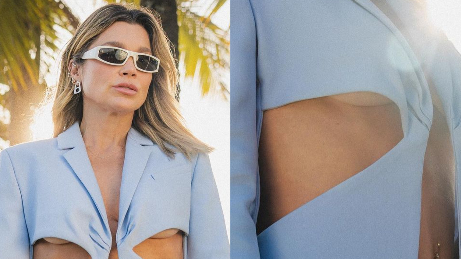 Sem sutiã, Flávia Alessandra deixa seios à mostra em blazer recortado: ”Espetáculo”