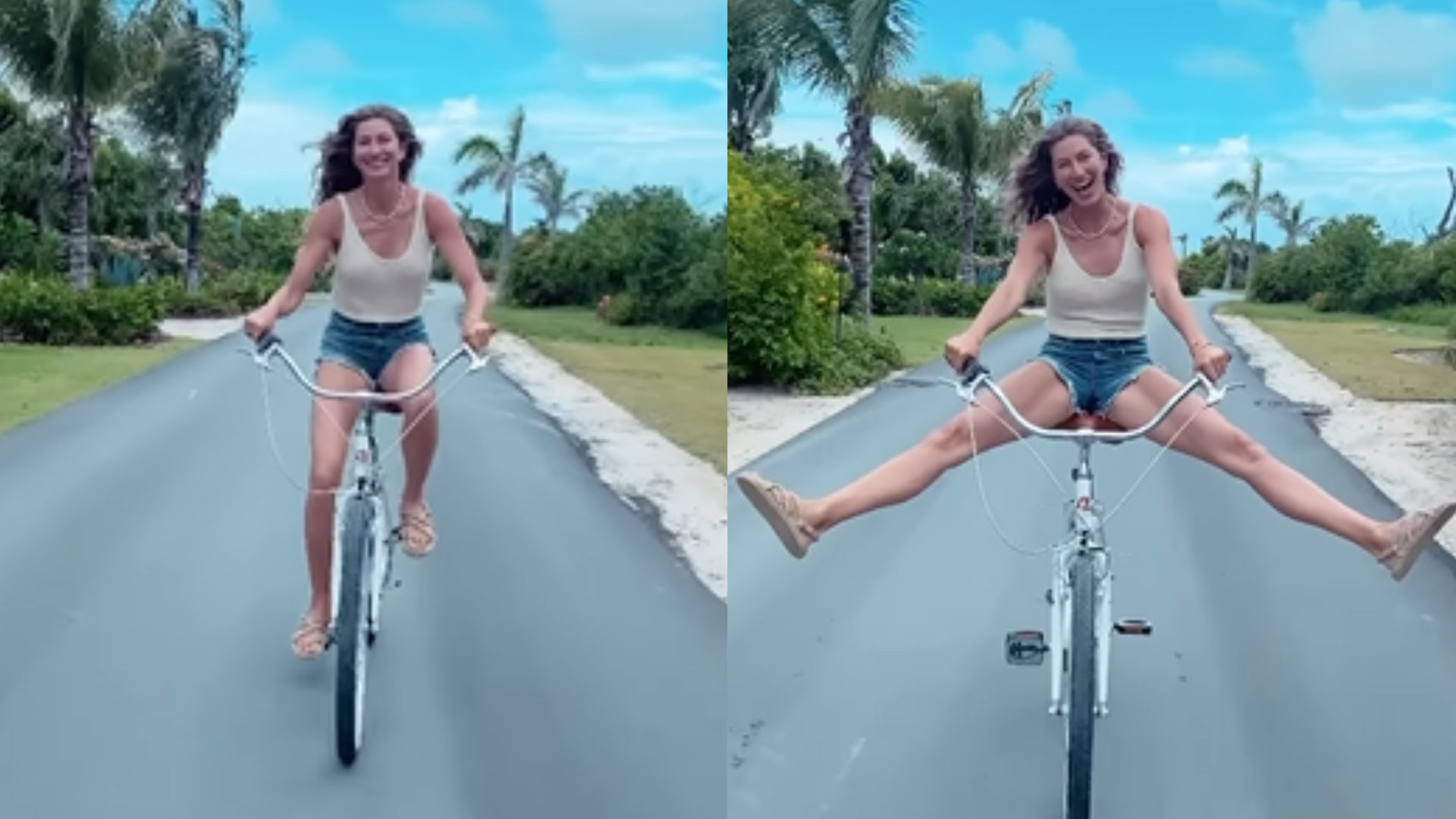 Gisele Bündchen passeia de bicicleta e faz reflexão: ”Aproveitar os bons momentos e aprender com os ruins”