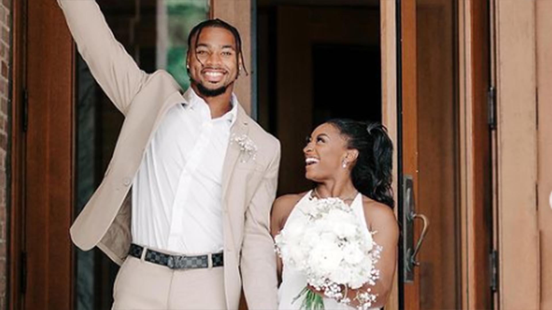 Simone Biles exibe fotos do seu casamento com Jonathan Owens