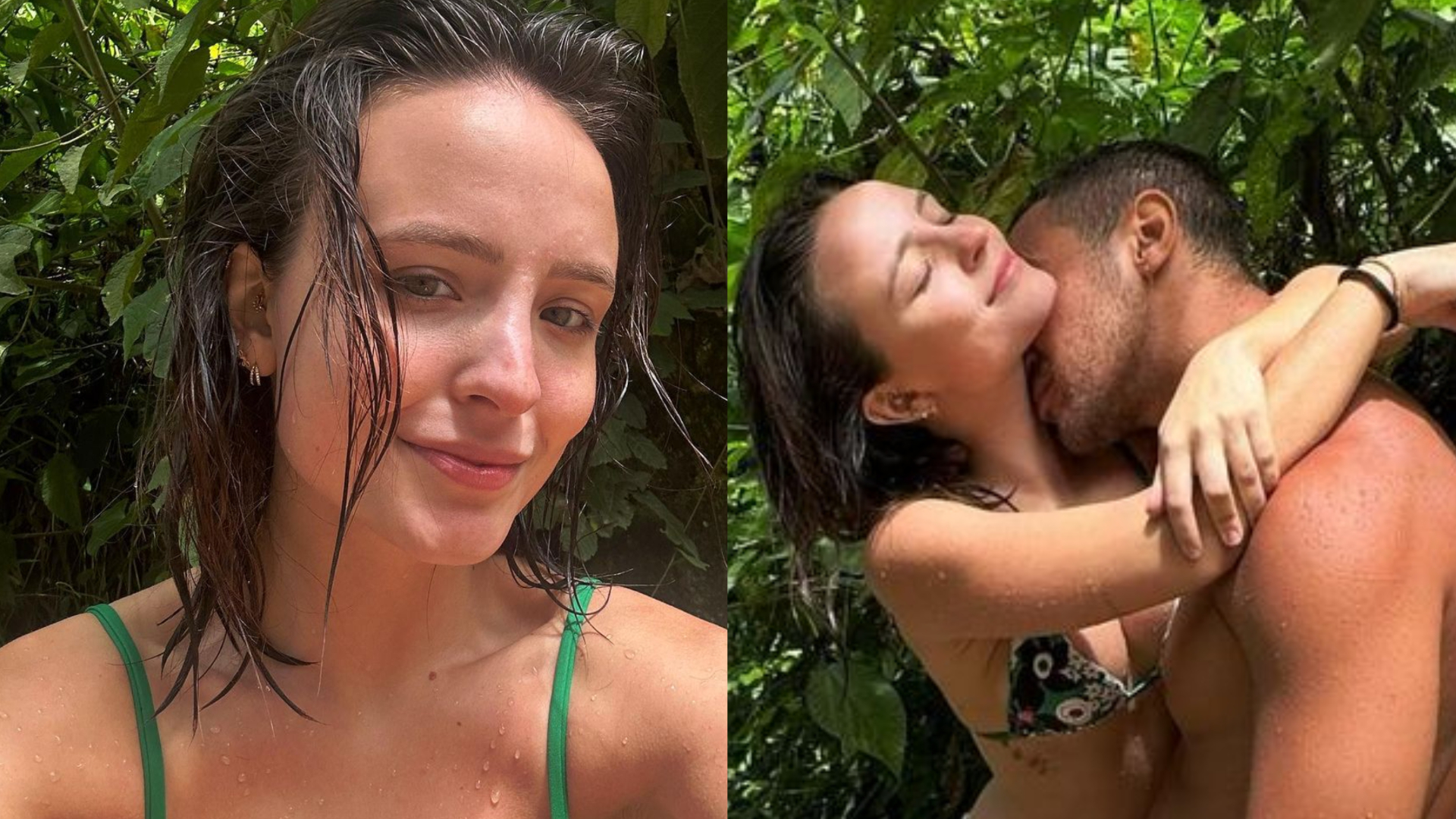 De biquíni, Larissa Manoela surge em cliques românticos em cachoeira com o noivo: ”Coisa mais linda”