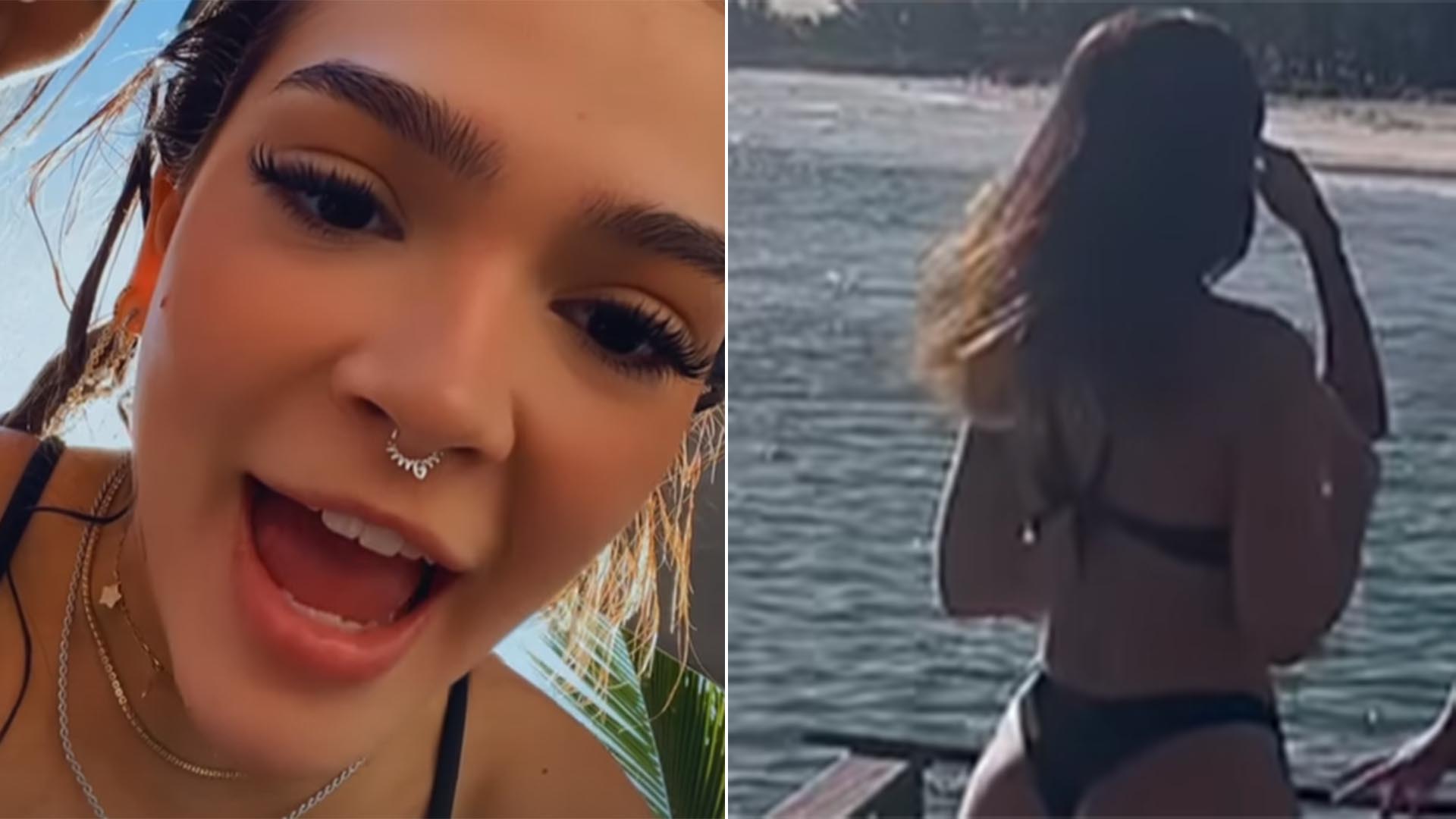 De biquíni fio-dental, Mel Maia coloca o bumbum para jogo