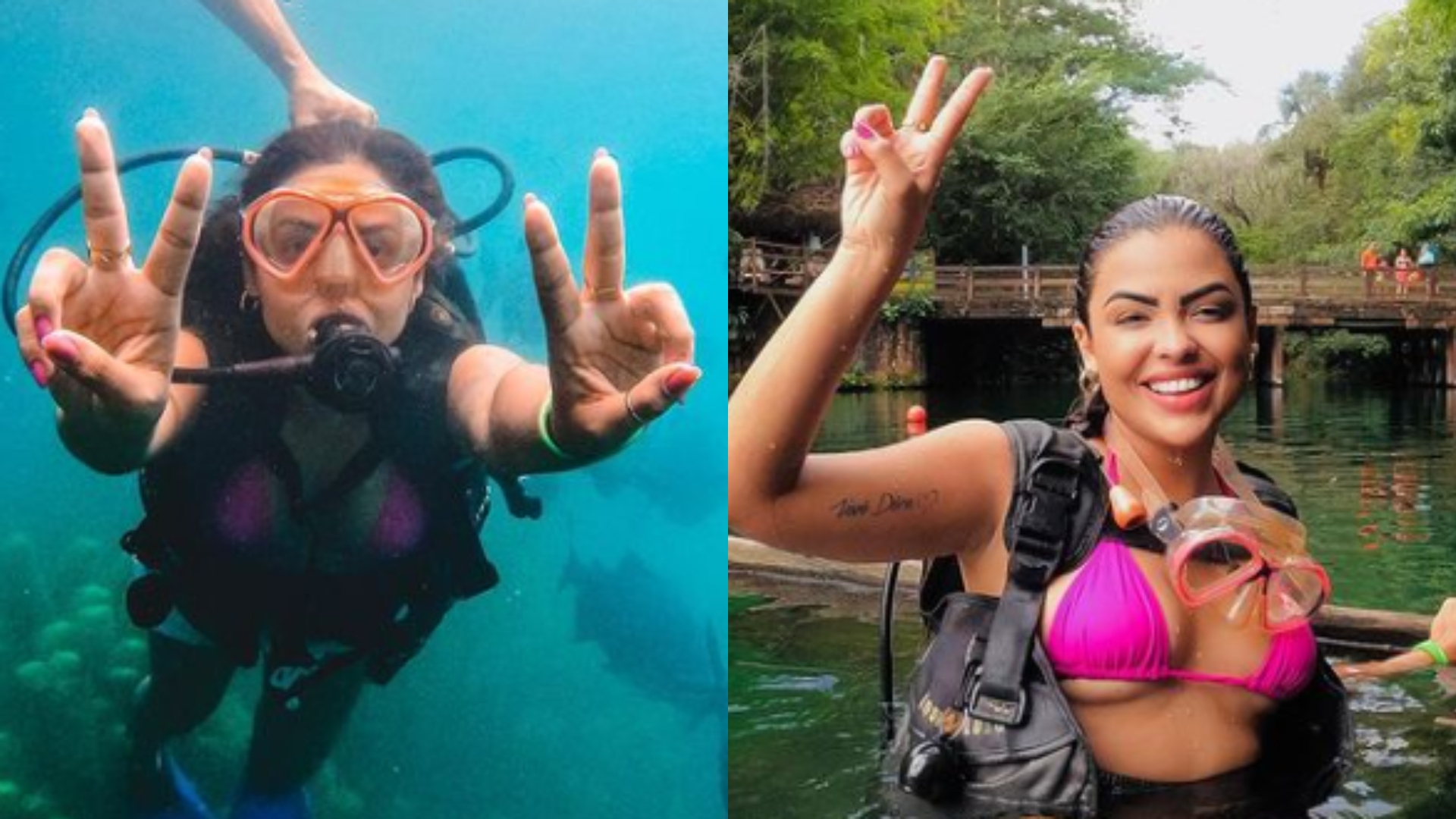 Ex-BBB Paula Freitas aproveita viagem por Goiás para mergulhar com influenciador
