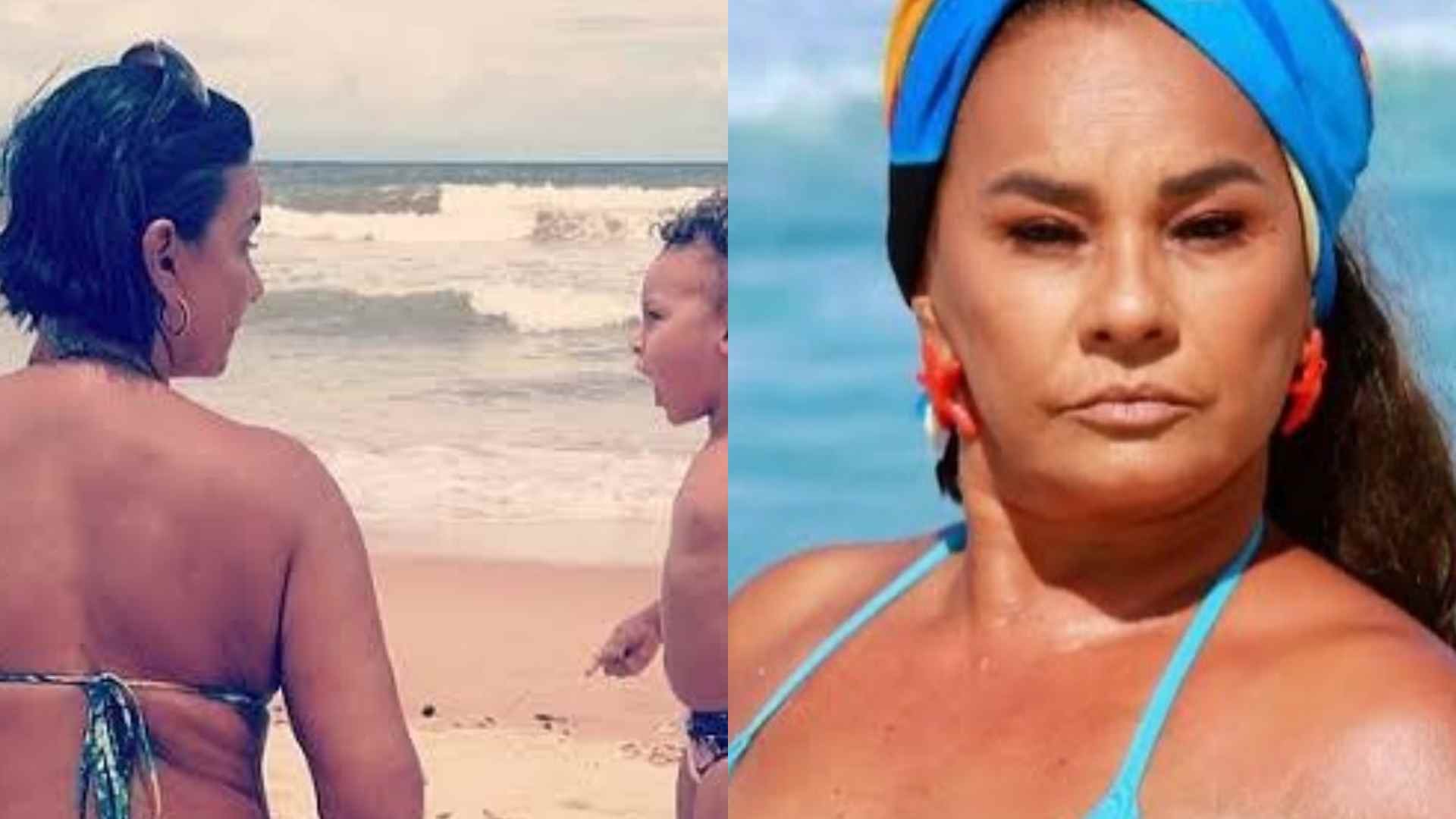 Solange Couto esbanja beleza ao recordar cliques na praia ao lado do filho