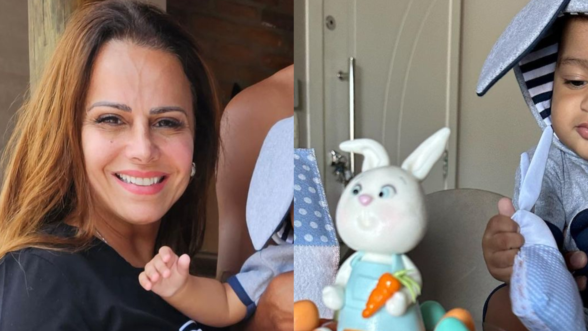 Viviane Araujo celebra 7 meses do filho Joaquim em clima de Páscoa: ”Amor de nossas vidas”