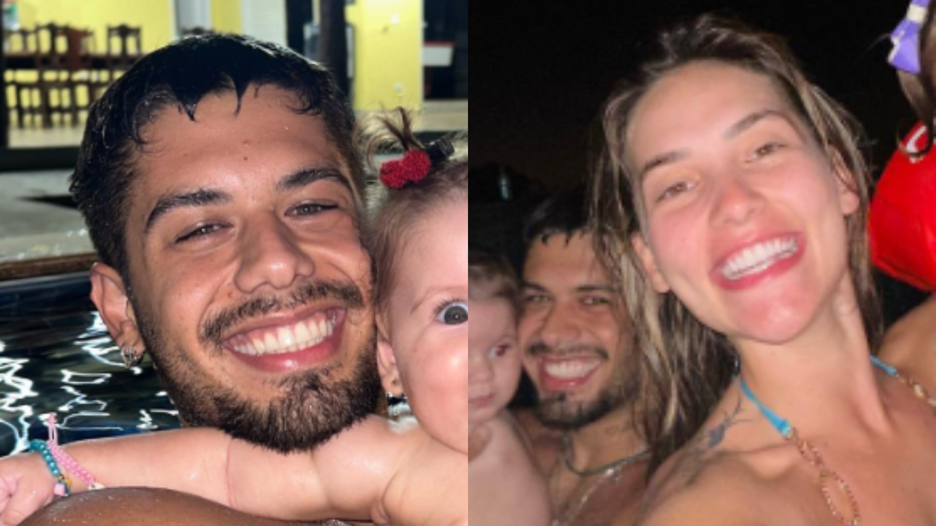 Zé Felipe encanta com fotos de momento família na piscina ao lado de Virginia e filhas