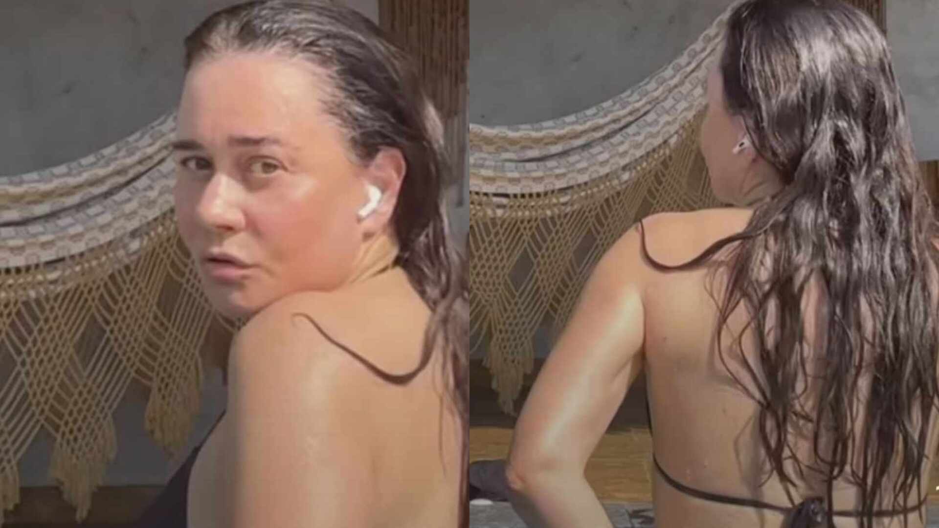 Alessandra Negrini causa ao se exibir na piscina: ”Deusa”