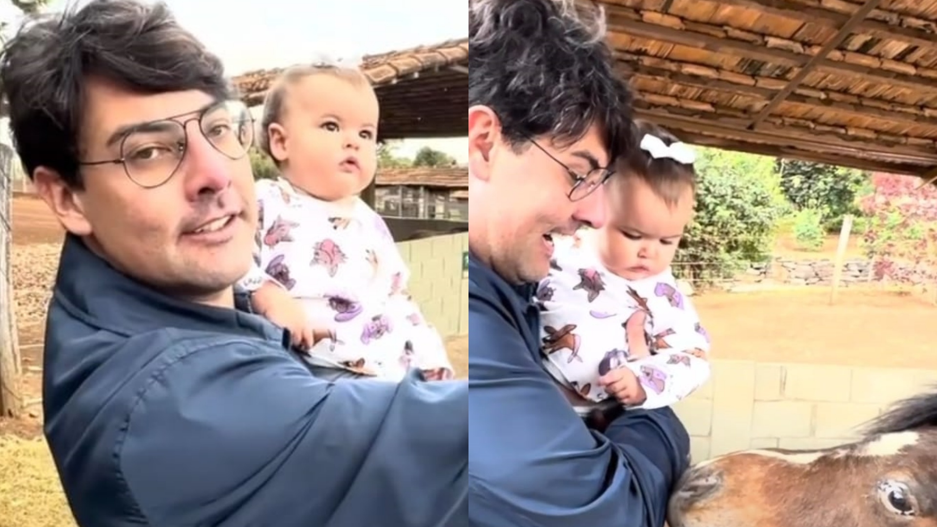 Bruno De Luca mostra reação da filha ao conhecer animais em fazenda