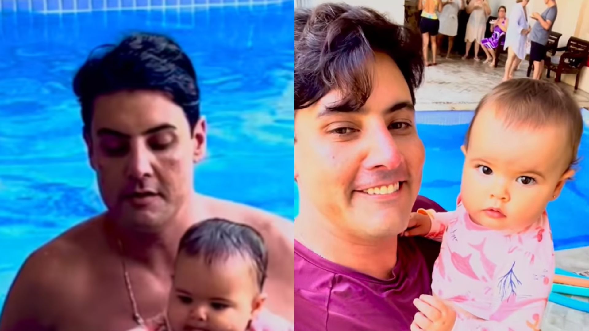 Bruno de Luca esbanja fofura em aula de natação da filha: “Tô amando”