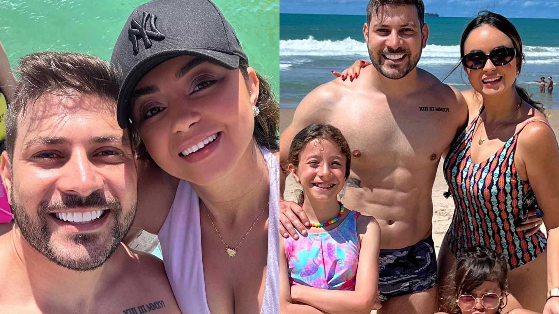 Ex-BBB Caio Afiune curte viagem de férias com a mulher e as filhas