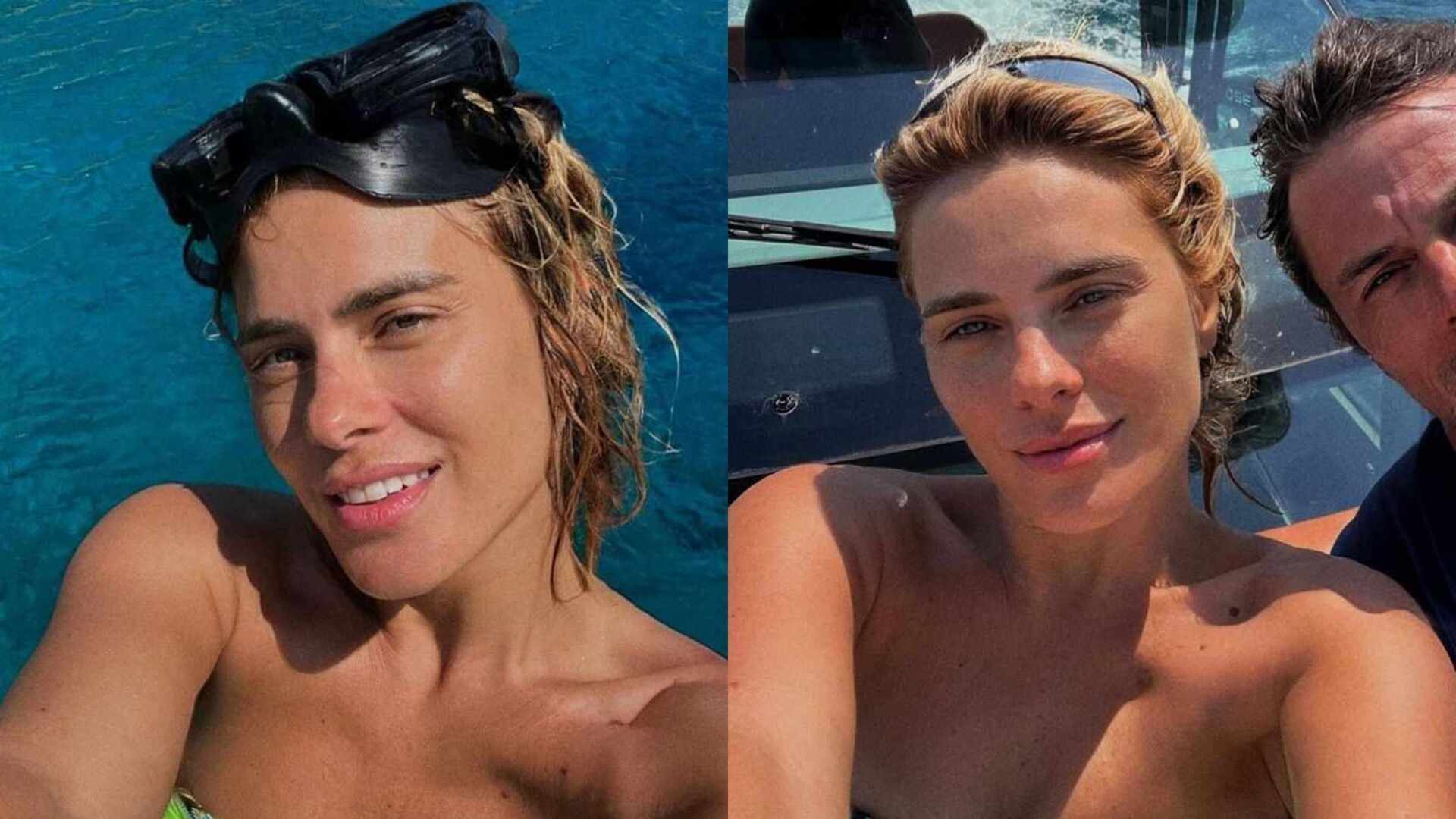 Carolina Dieckmann exibe beleza deslumbrante em mergulho na Grécia