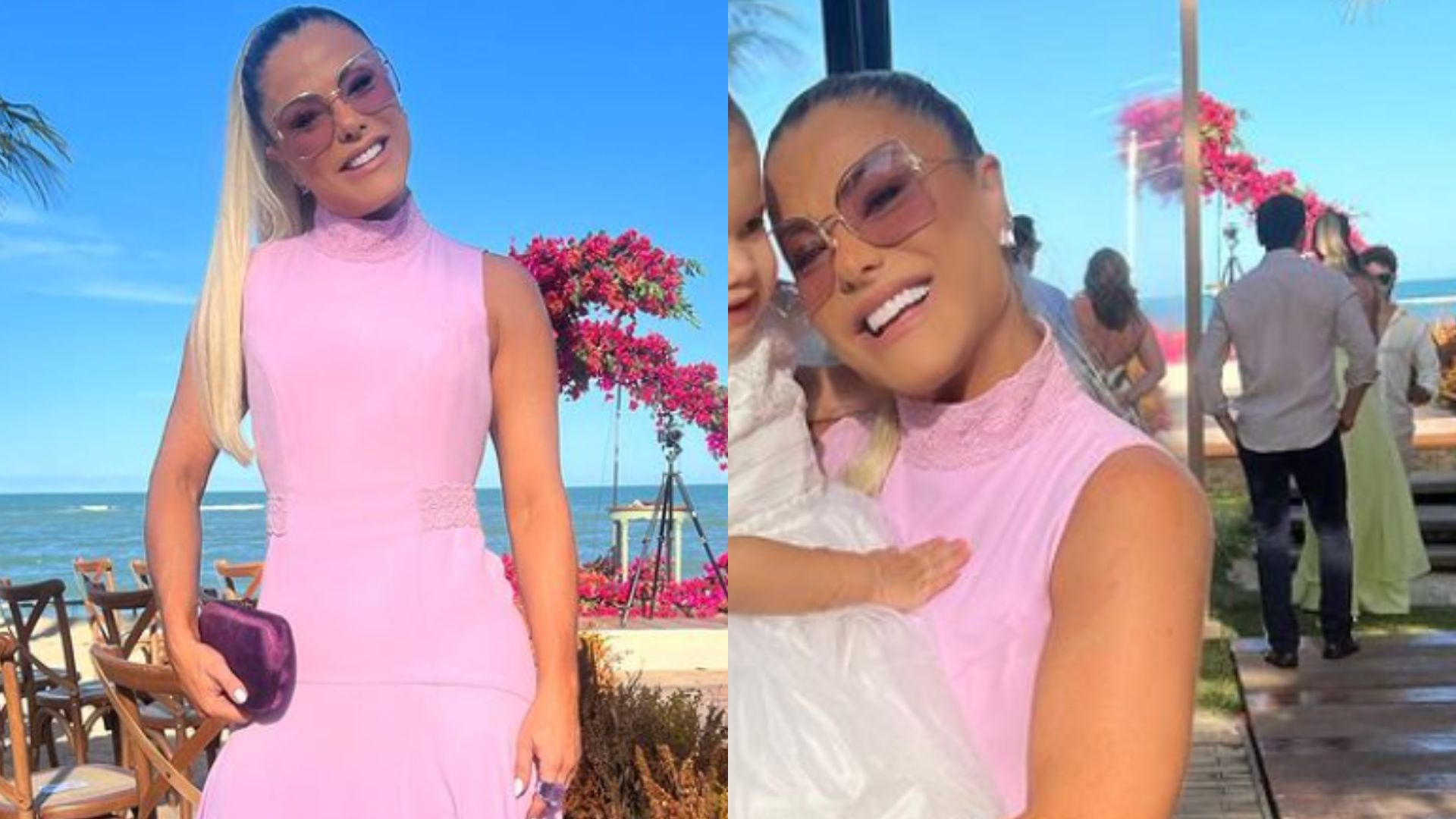 Poliana Rocha esbanja fofura ao posar com a neta Maria Alice em casamento