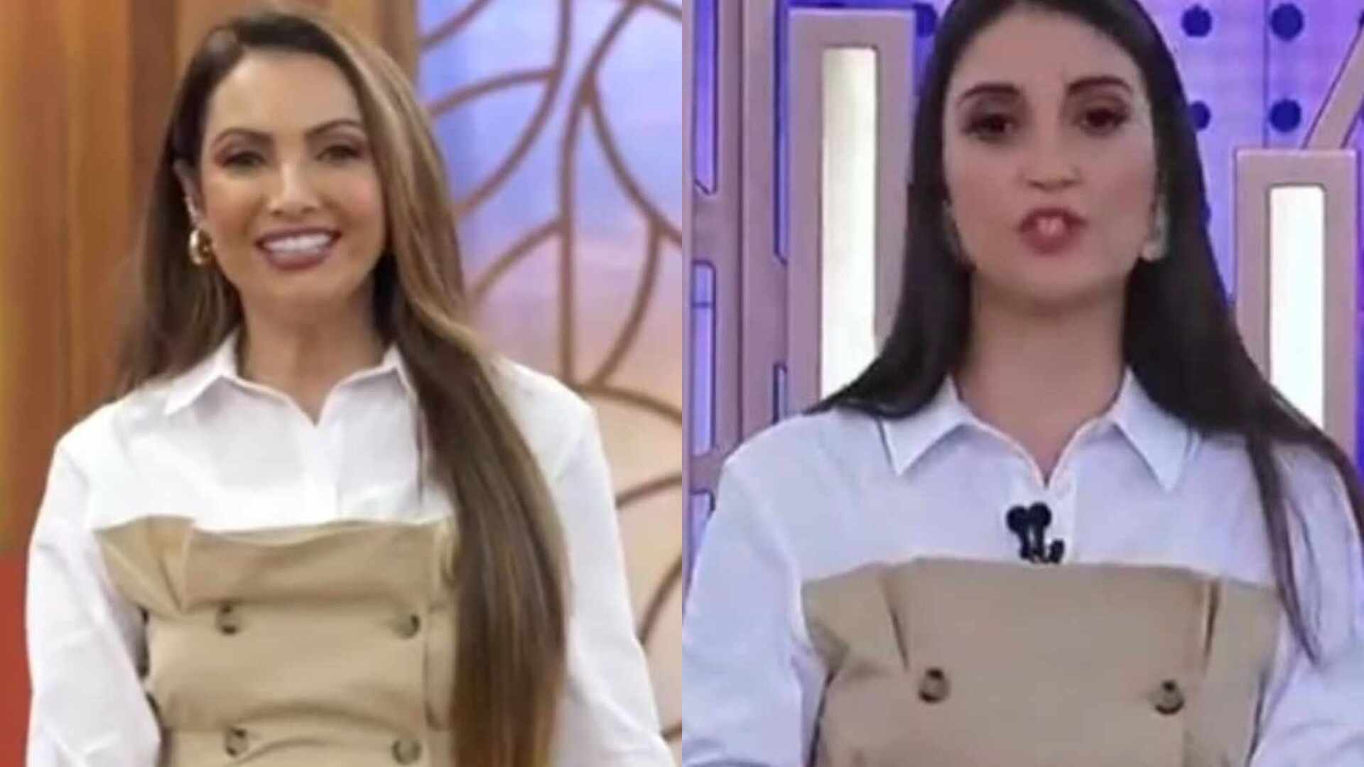Saldão? Patrícia Poeta e Chris Flores usam mesma roupa na TV
