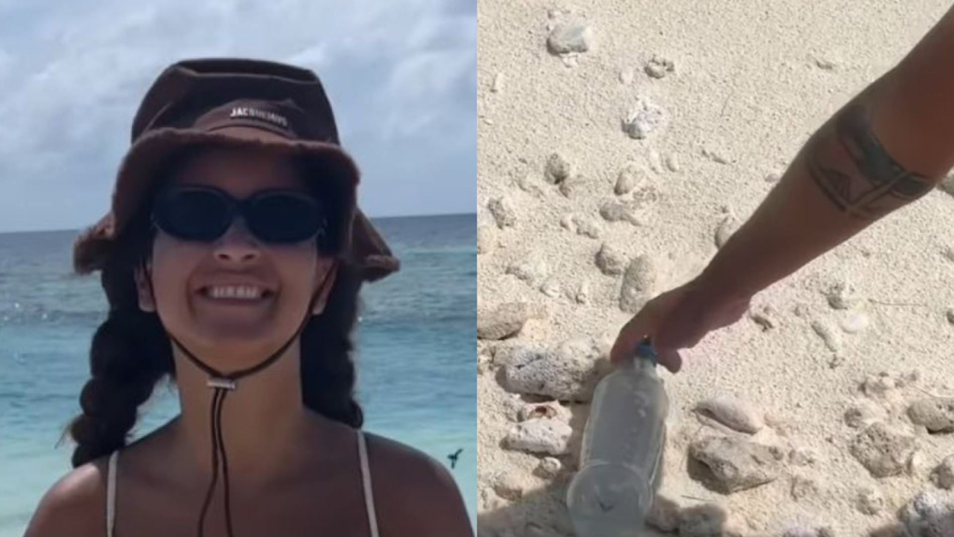 Em defesa do meio ambiente, Domitila Barros surge limpando praia durante viagem