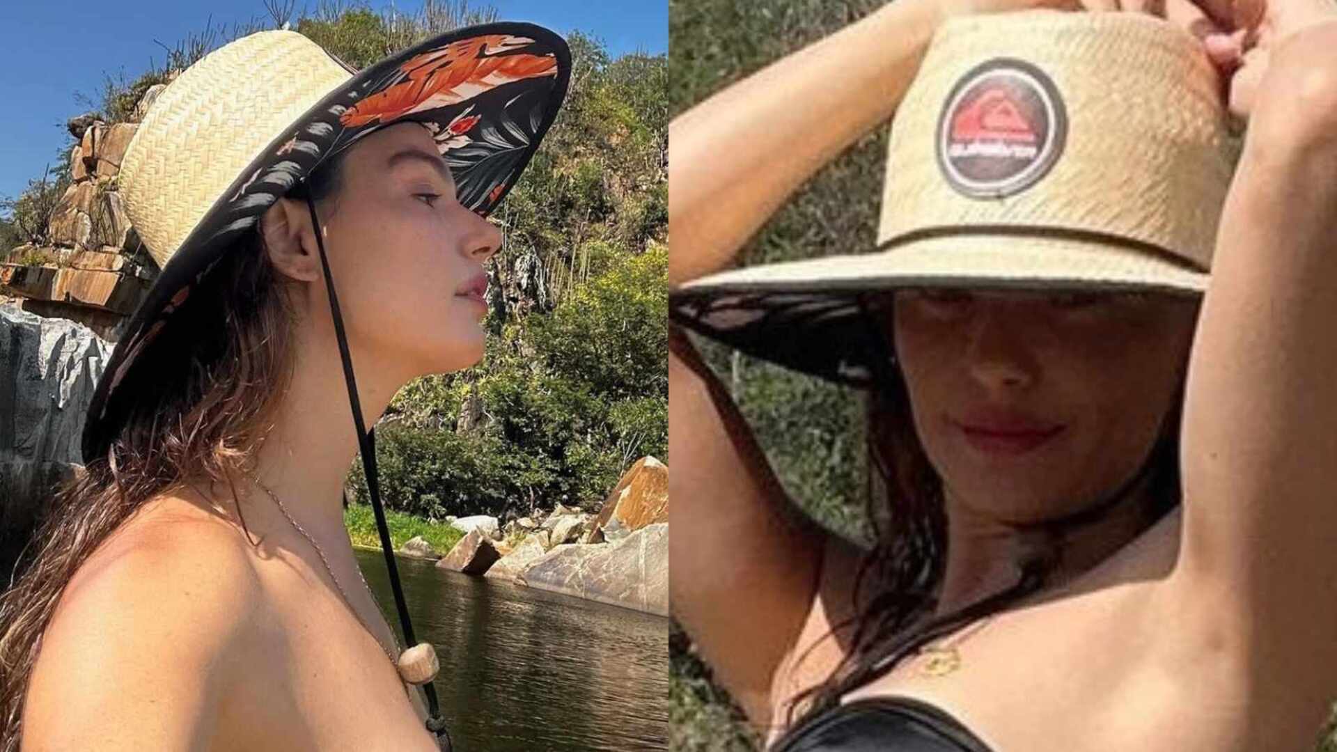 Sem filtro, Isis Valverde posa de lado e exibe corpo real em cachoeira