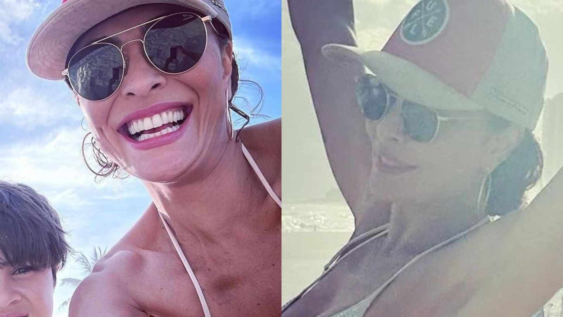 Juliana Paes revela curvas chocantes em dia na praia com os filhos
