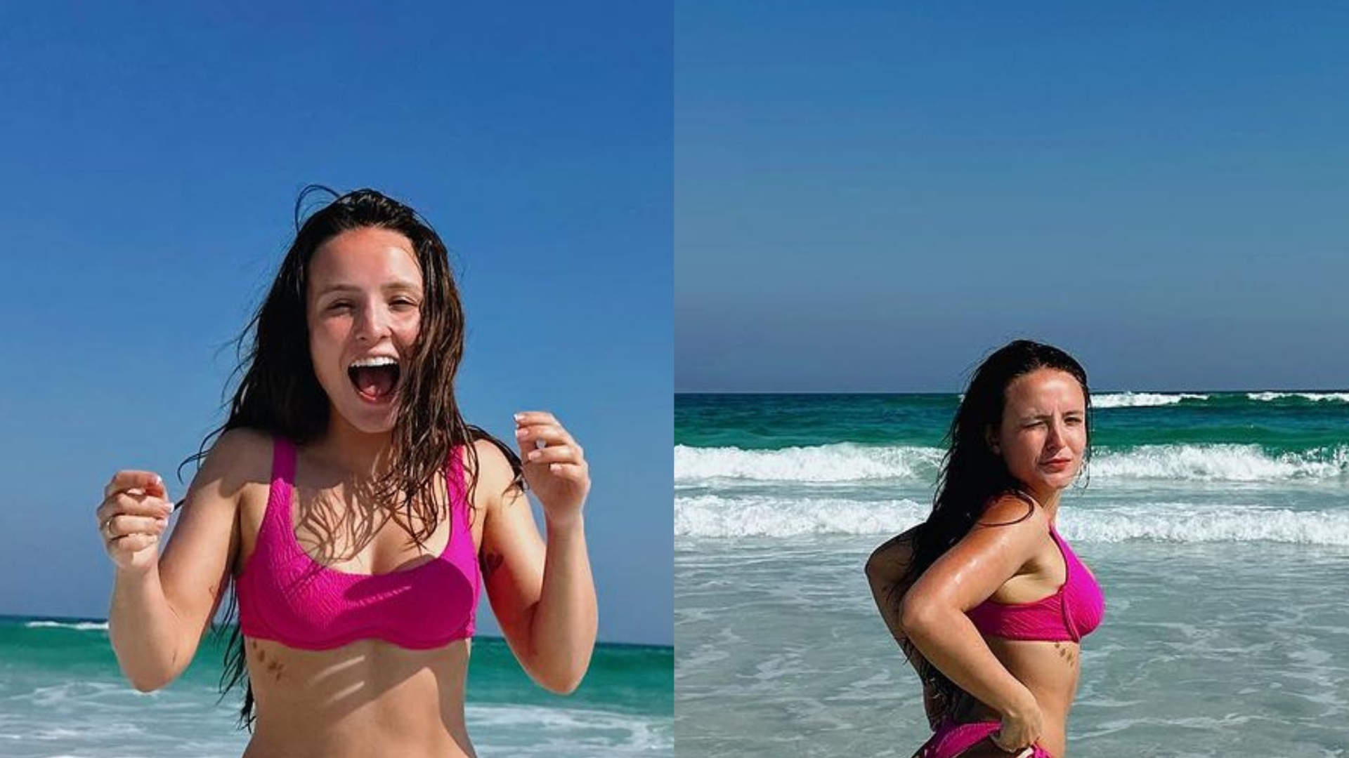 Larissa Manoela curte dia de praia, e o noivo se derrete: ”Minha sereia”