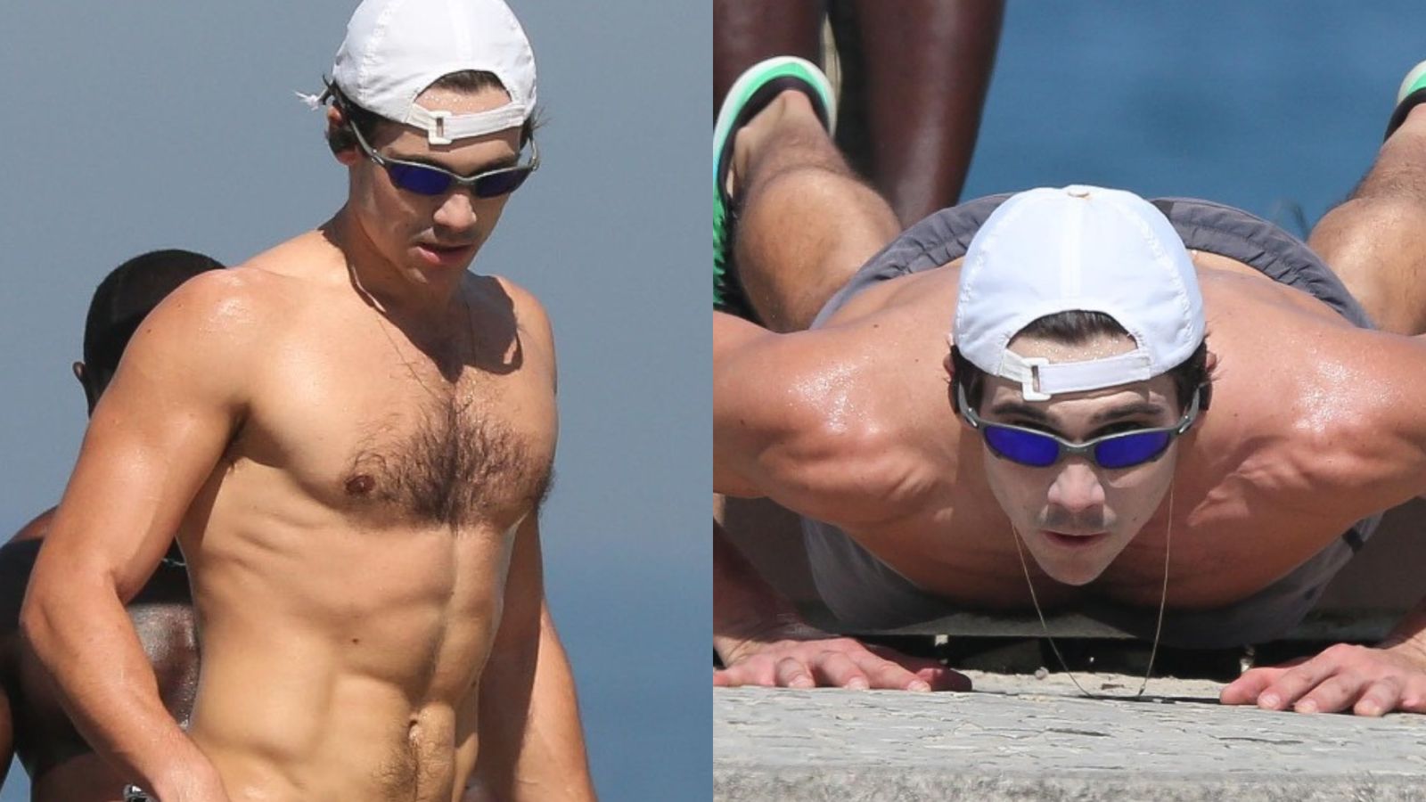 Nicolas Prattes exibe shape impecável ao se exercitar na orla da praia