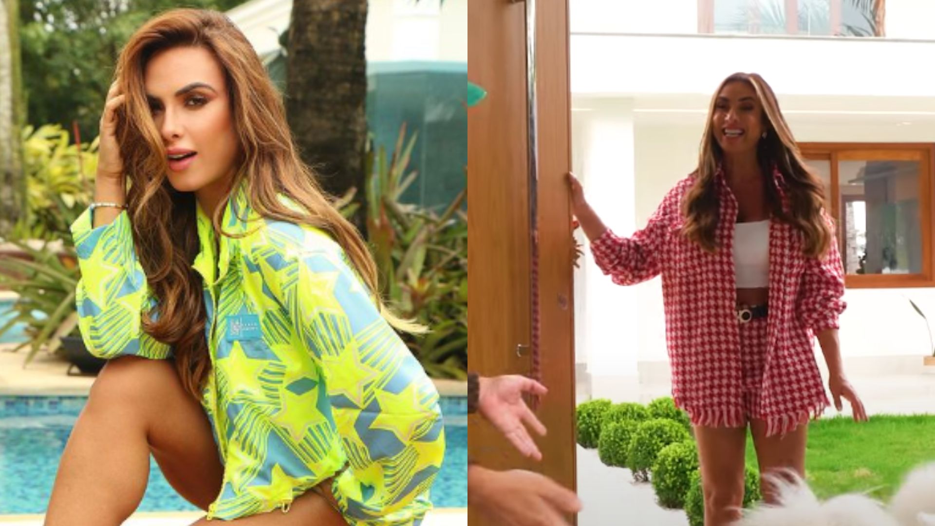Nicole Bahls mostra detalhes da área externa de sua mansão no Rio de Janeiro