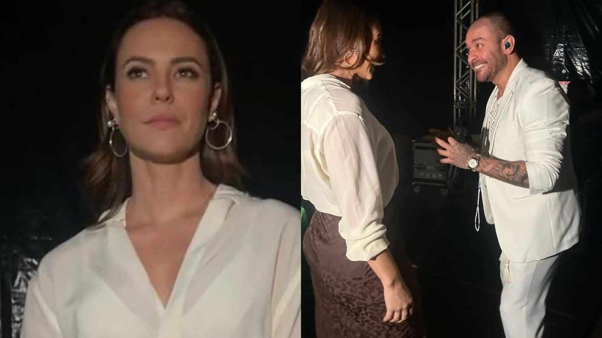 Com fenda ousada, Paolla Oliveira rouba a cena em show de Diogo Nogueira