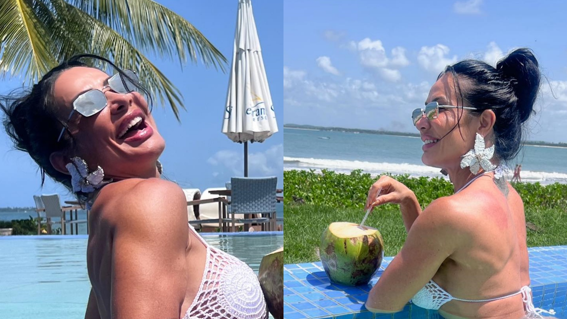 Scheila Carvalho esbanja curvas esculturais ao curtir o dia à beira da piscina