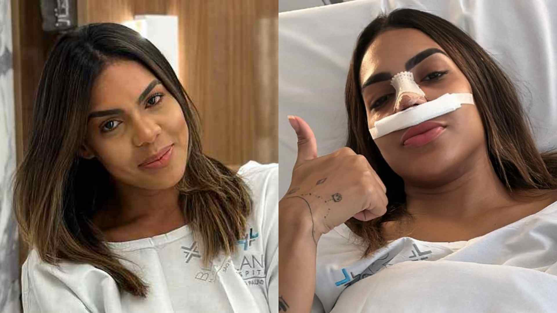 No hospital, Tays Reis exibe o nariz com curativo após rinoplastia: “Me recuperando”