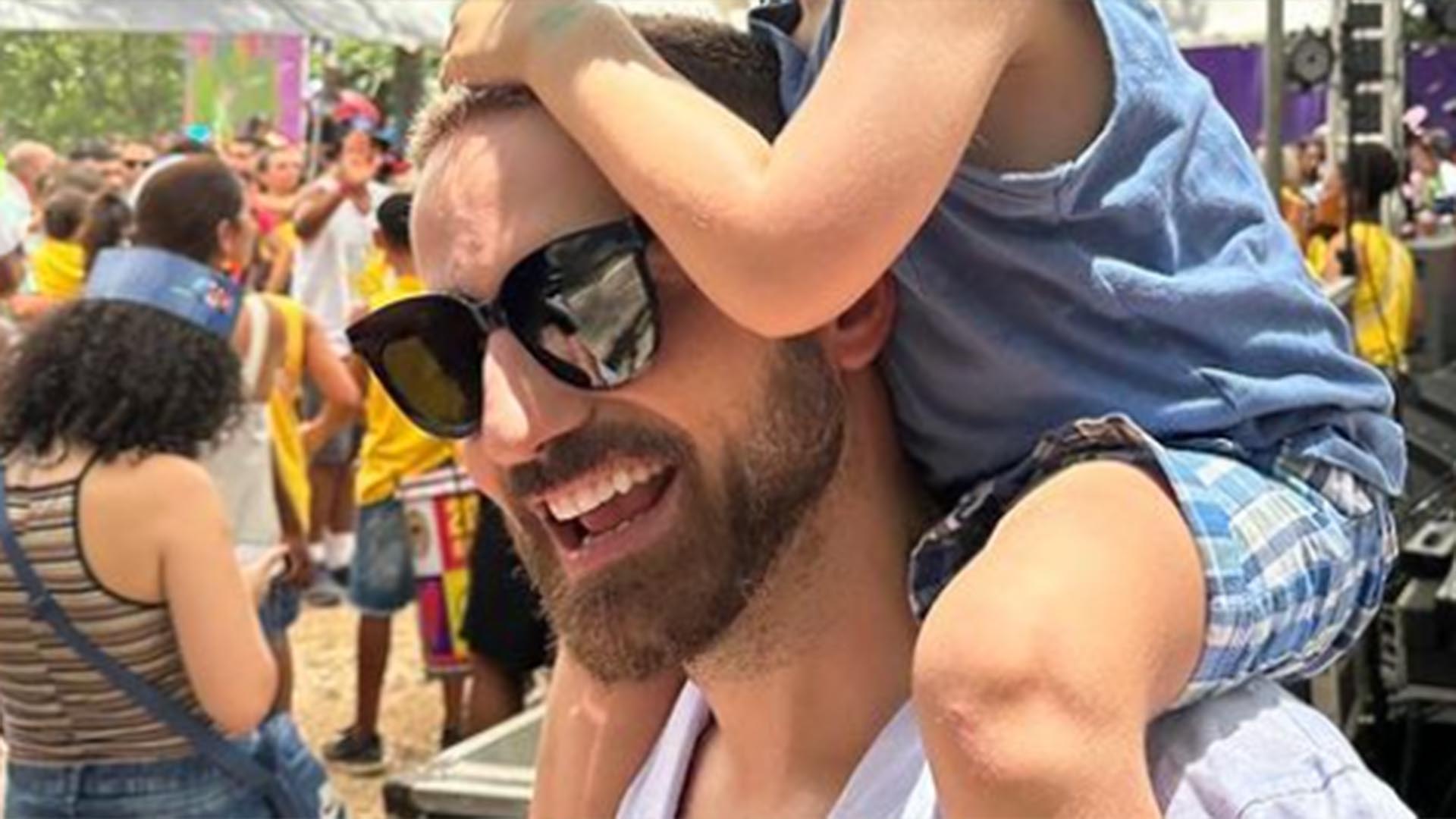 Viúvo de Paulo Gustavo surge com o filho e diz: ‘Escorregou feito um quiabo’