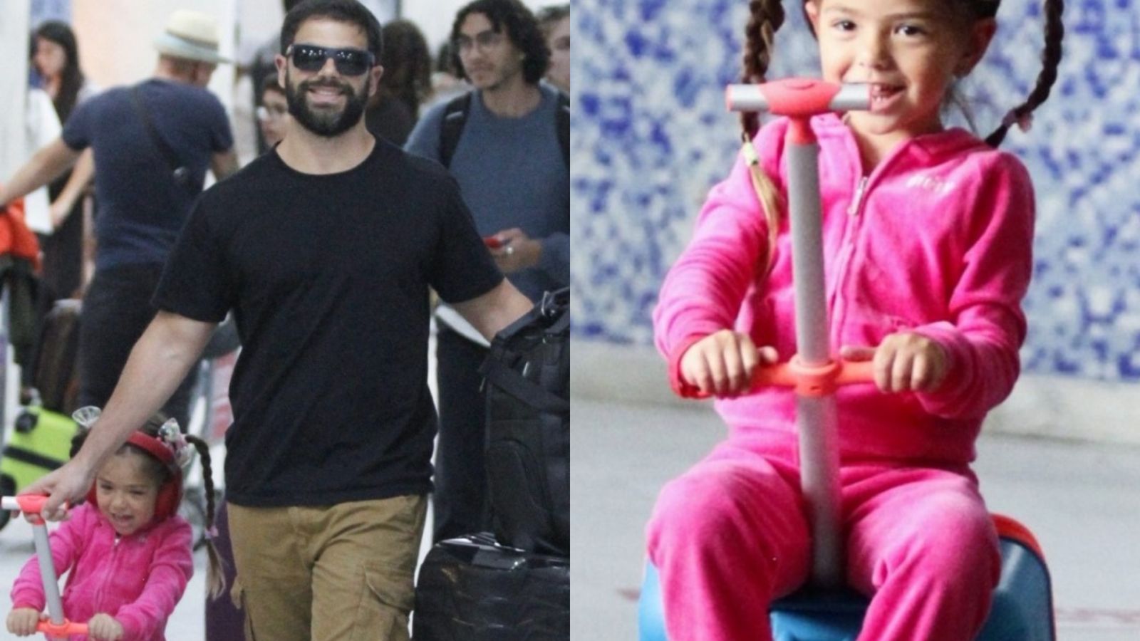 Filha de Sabrina Sato e Duda Nagle se diverte ao desembarcar em aeroporto com o pai