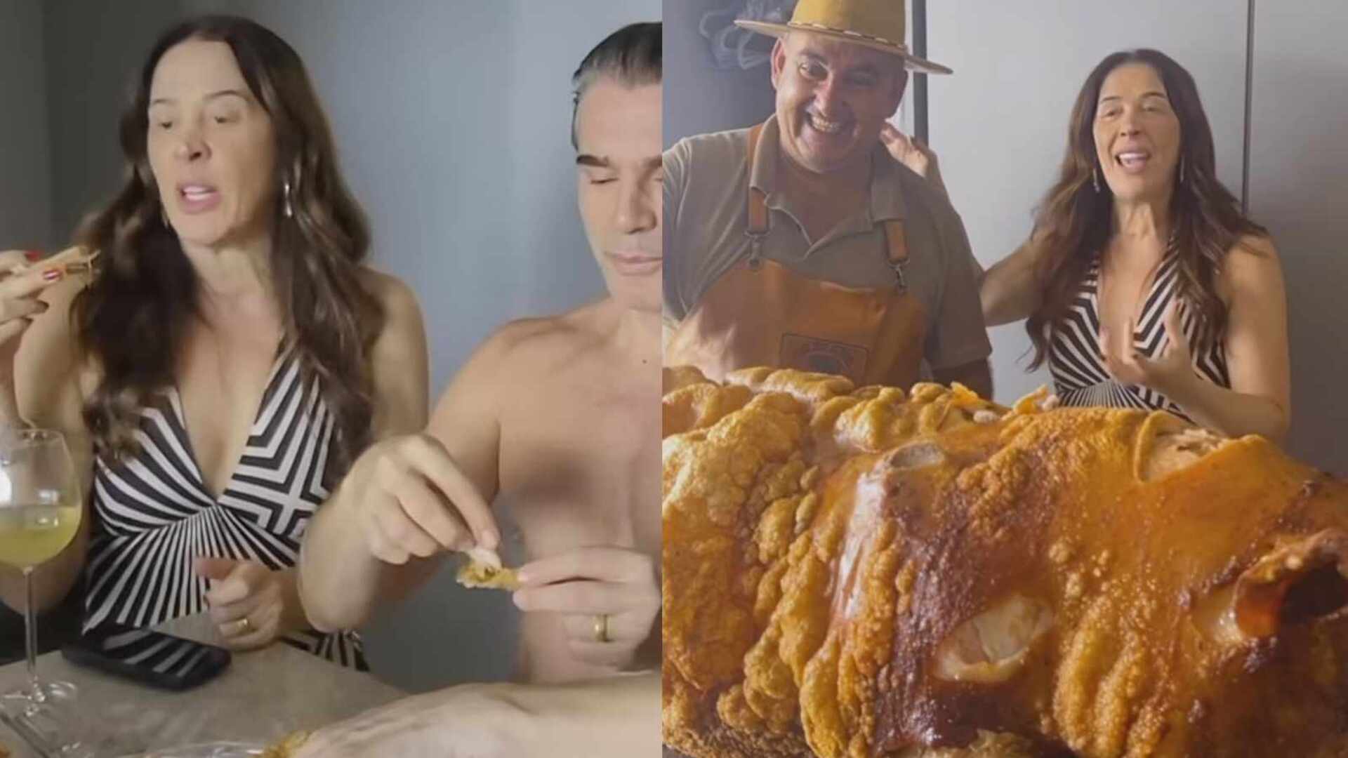 Claudia Raia choca ao servir porco inteiro em almoço de Natal