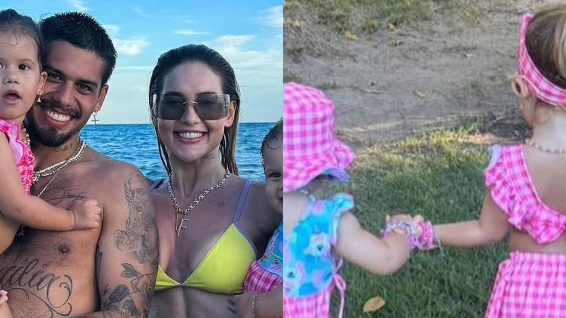 Filhas de Virginia Fonseca e Zé Felipe combinam looks em dia de praia