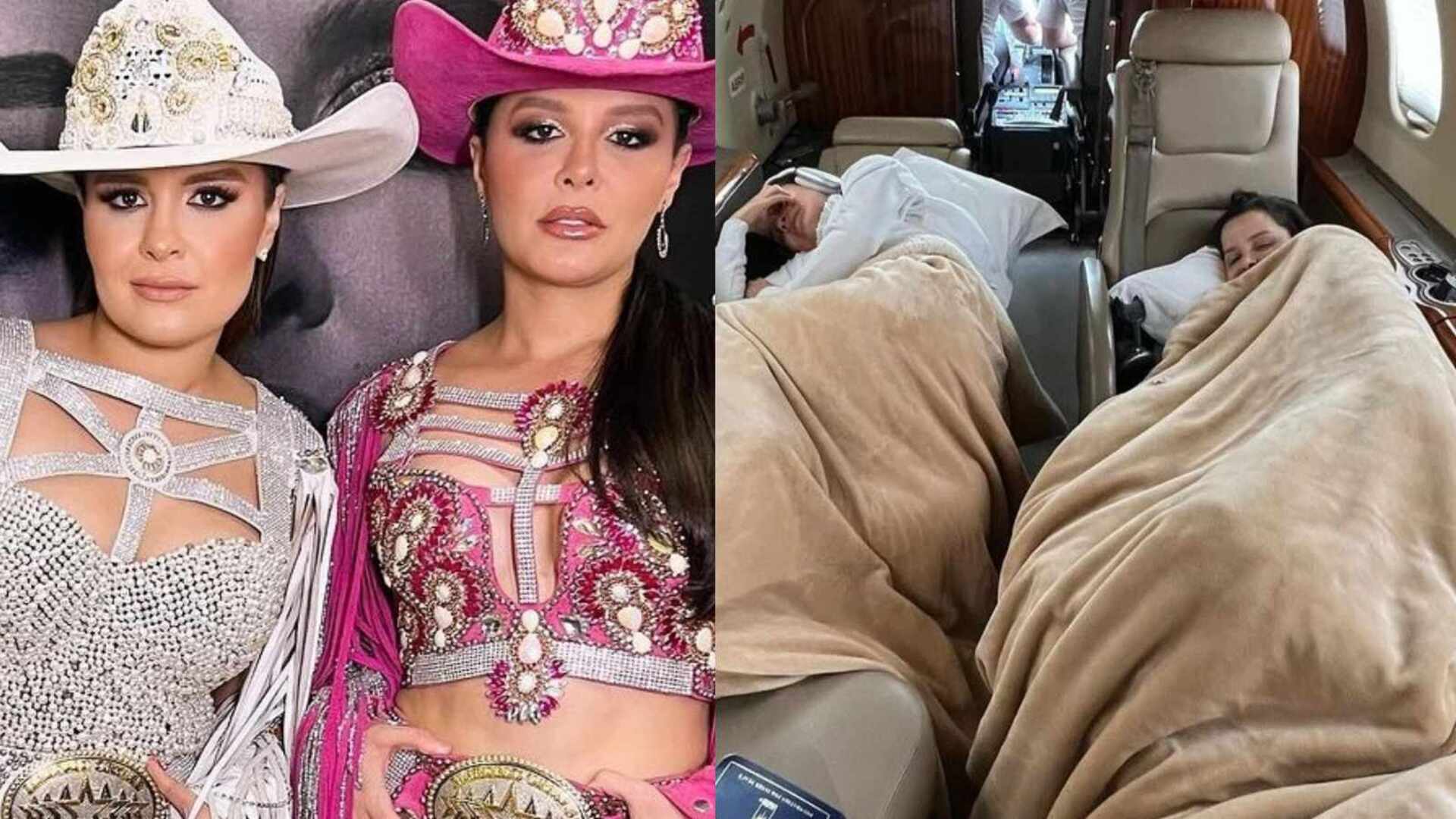 Rotina intensa! Maiara e Maraisa surgem deitadas em jatinho