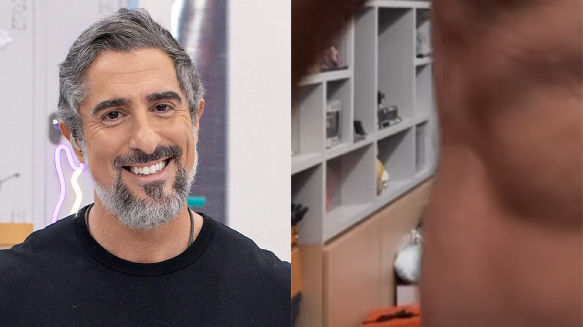 Sem camisa, Marcos Mion exibe o peitoral definido na academia