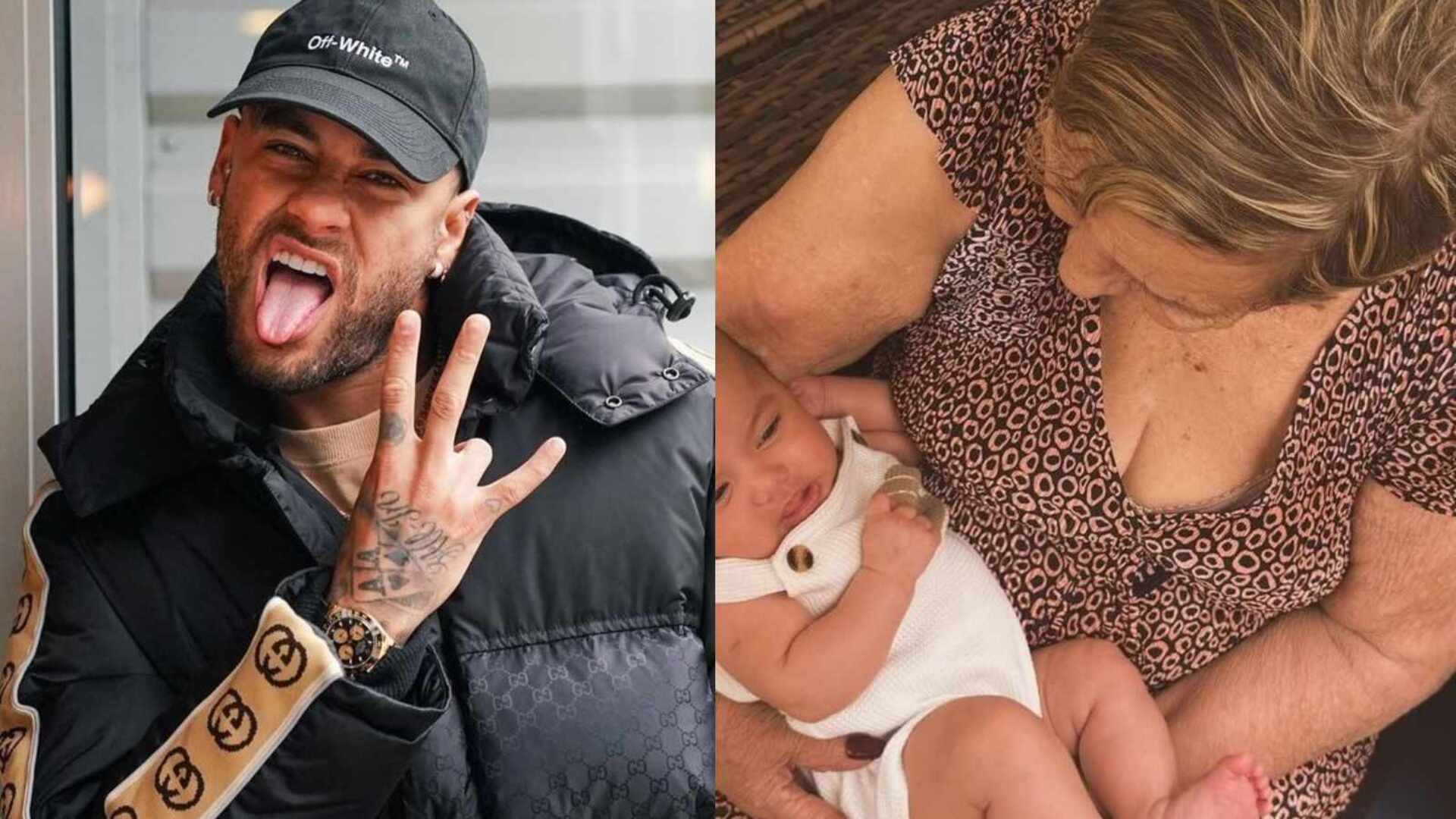 Neymar Jr. encanta ao mostrar Mavie no colo de sua avó