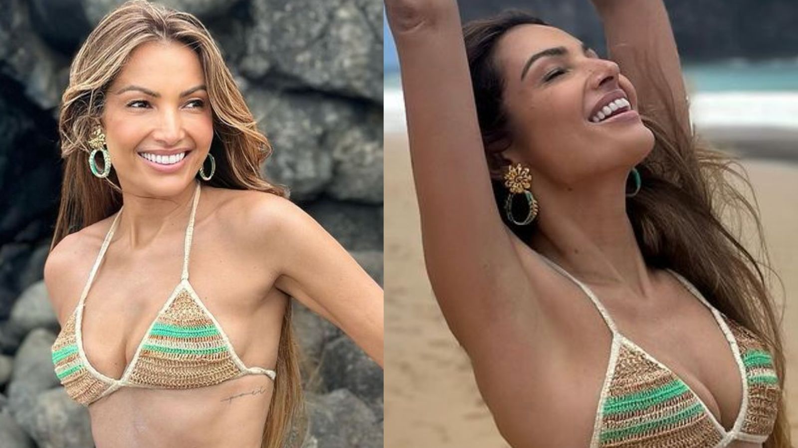 De férias, Patrícia Poeta esbanja beleza com look mínimo na praia: ‘Sereia’