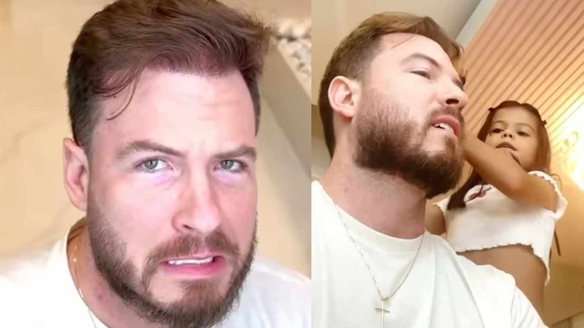 Thiago Nigro deixa a filha de Maíra Cardi cortar seu cabelo