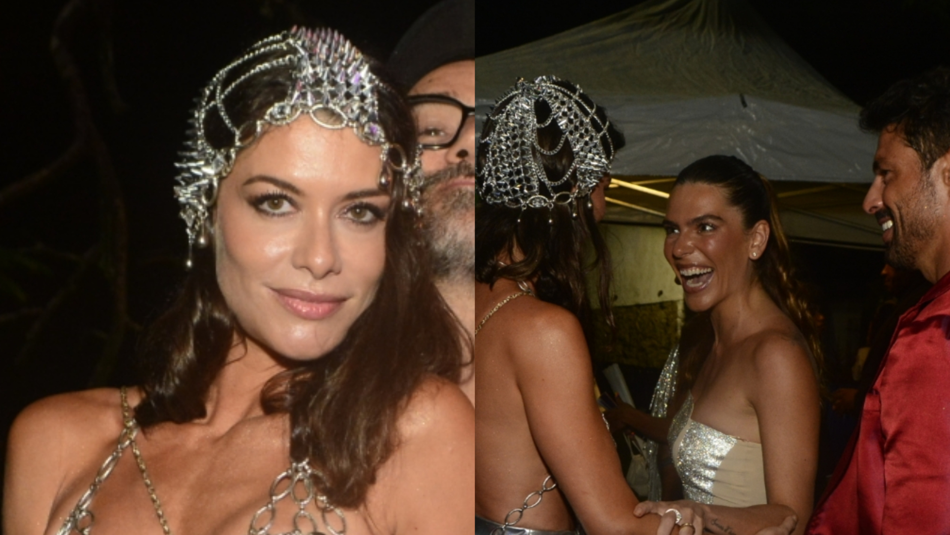 De look poderoso, Alinne Moraes encontra o ex, Cauã Reymond, e a atual dele, Mariana Goldfarb