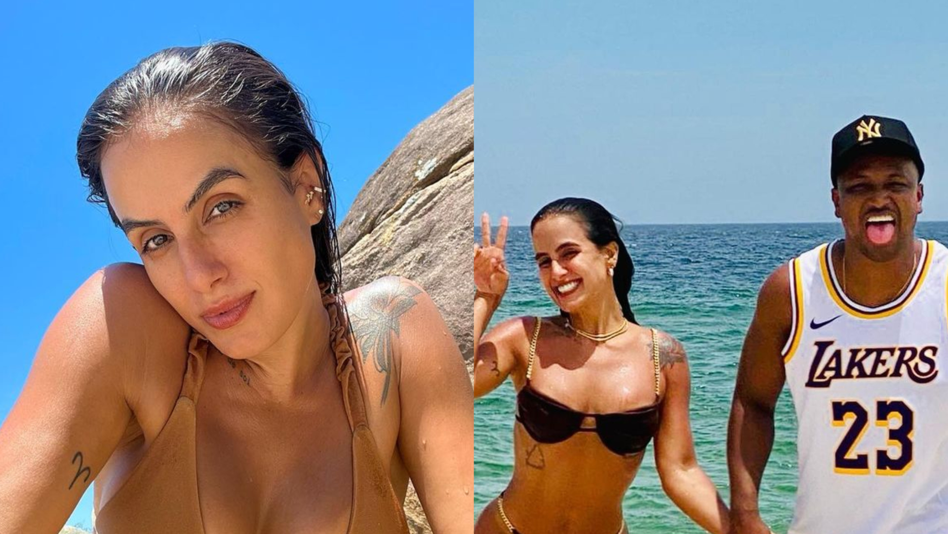 De biquíni, Carol Peixinho exibe corpão na praia, e Thiaguinho baba: ”Minha”